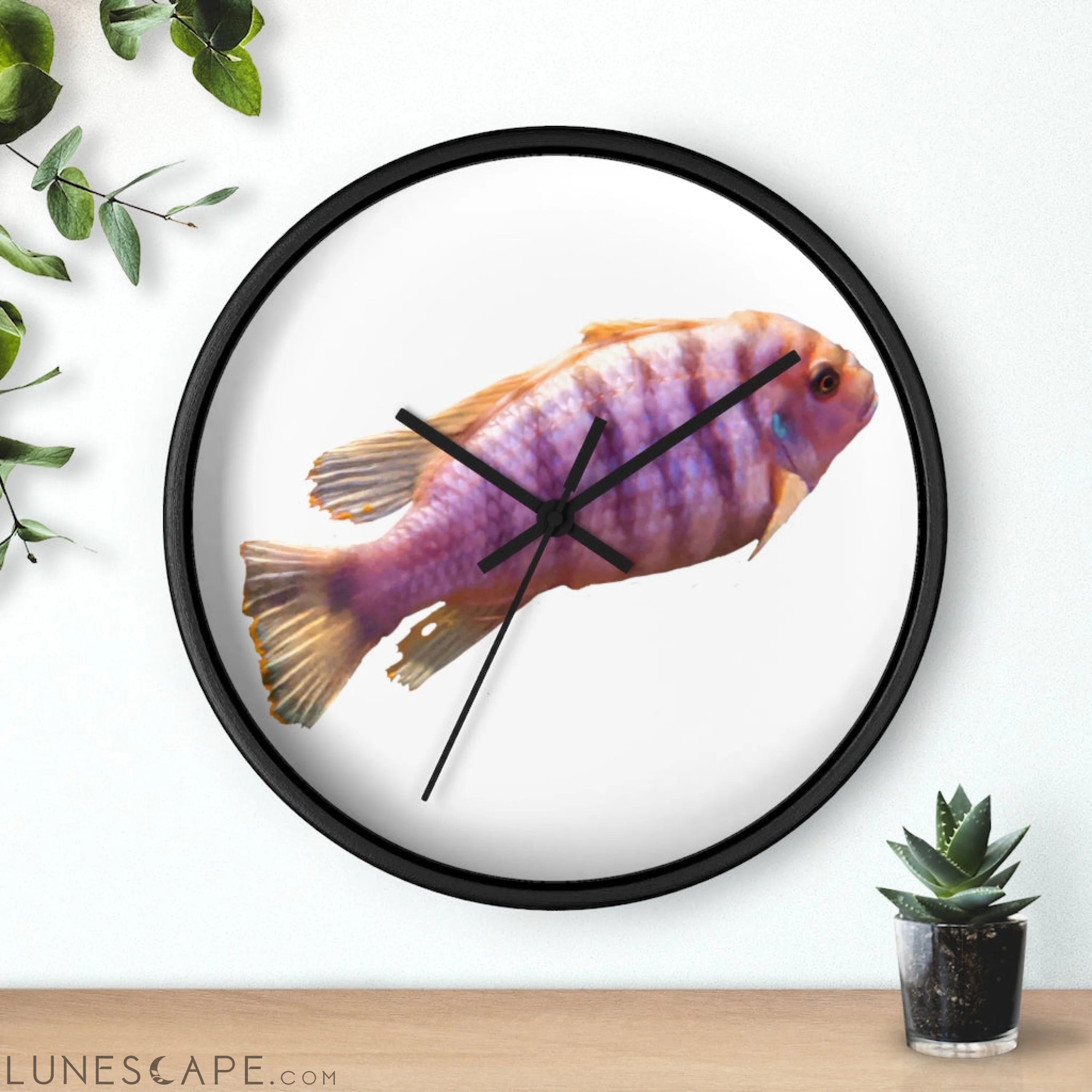 Purple Fish Wall clock LUNESCAPE