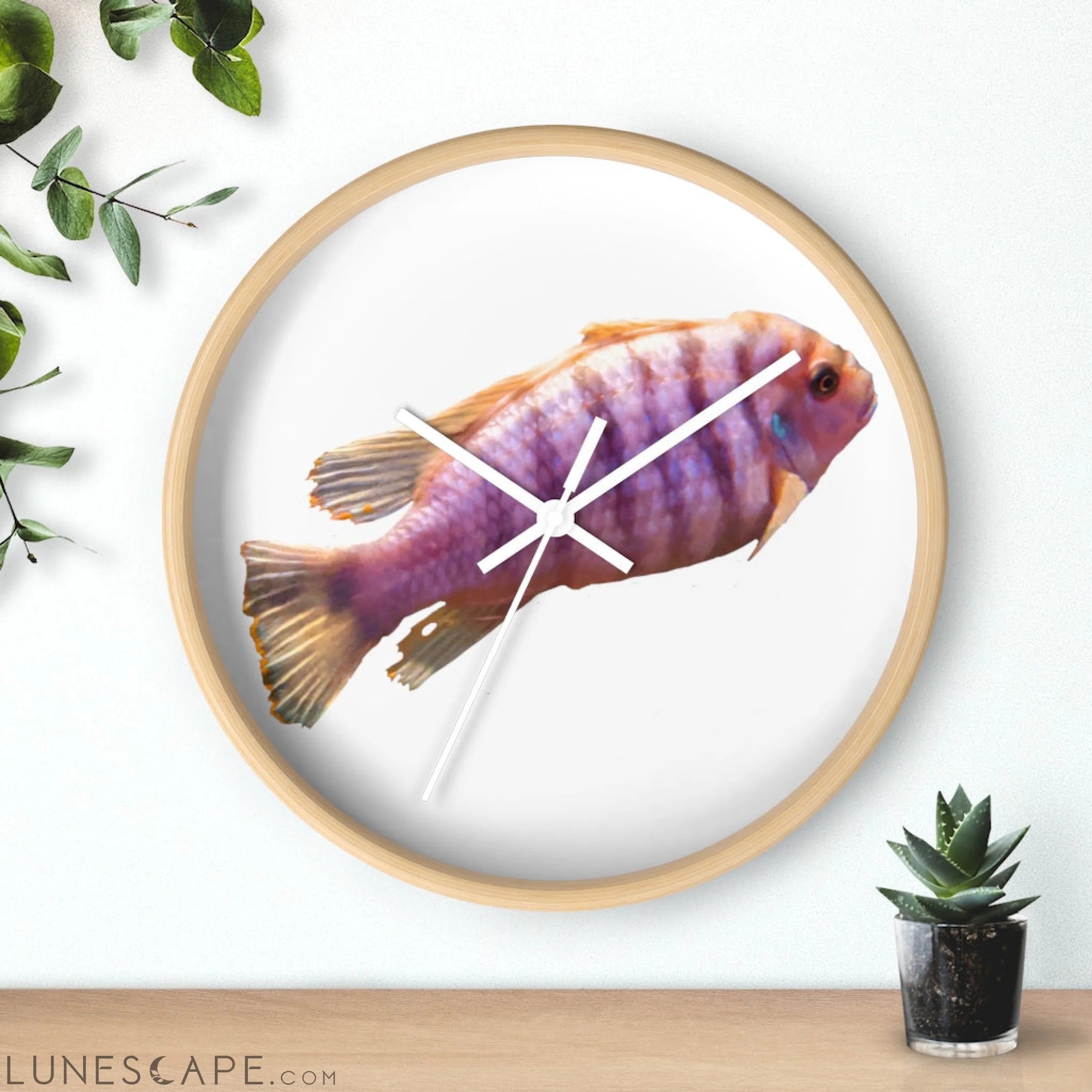 Purple Fish Wall clock LUNESCAPE