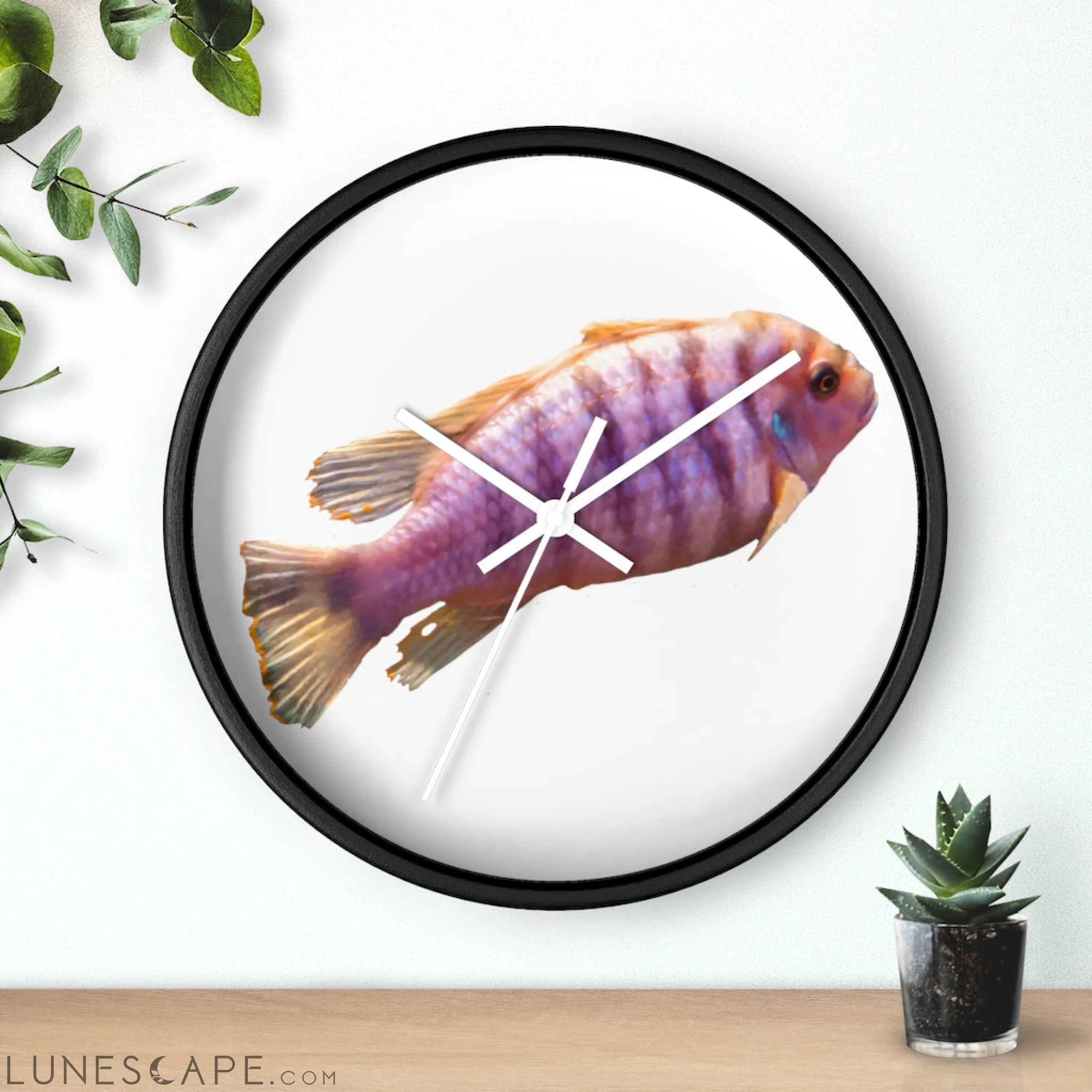 Purple Fish Wall clock LUNESCAPE