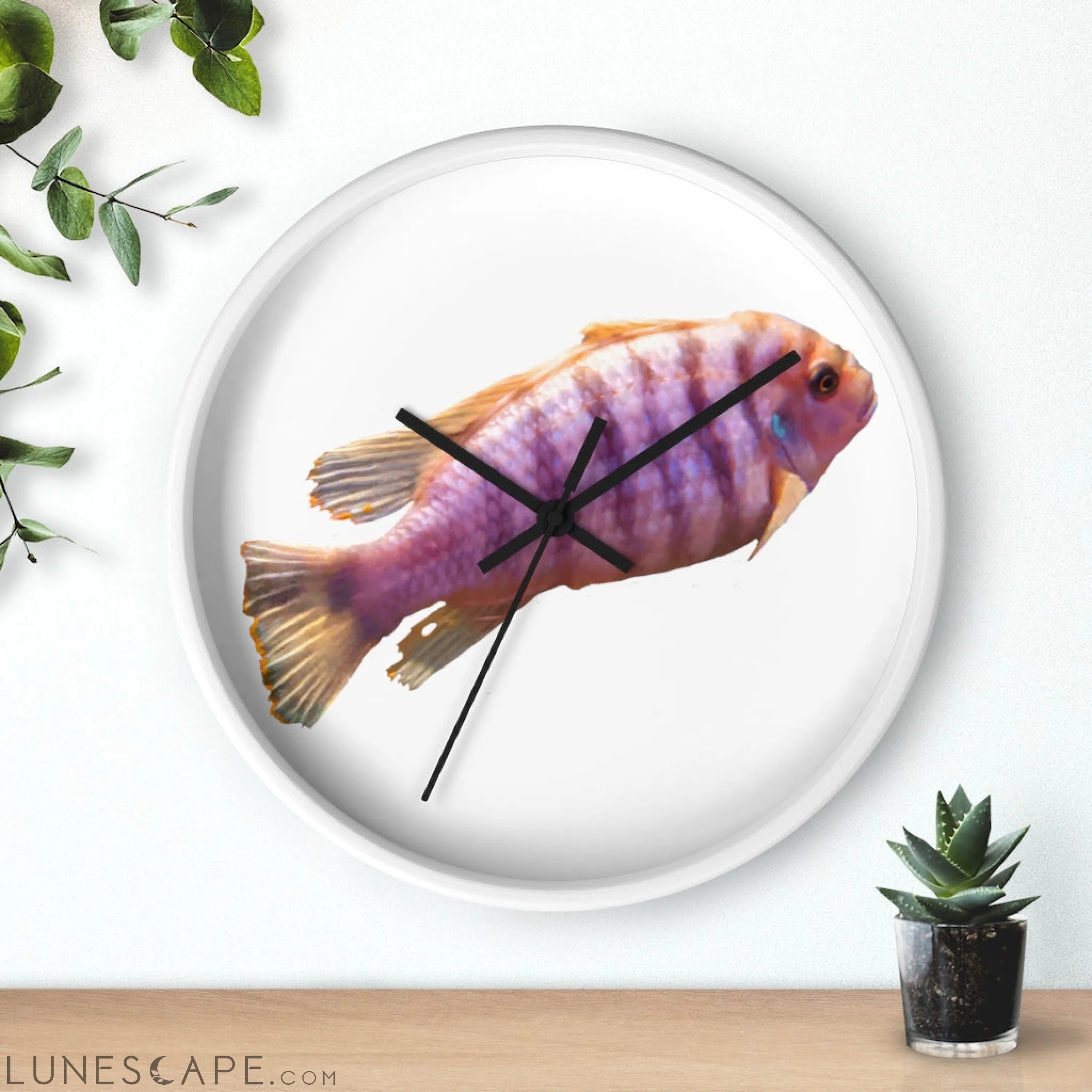 Purple Fish Wall clock LUNESCAPE