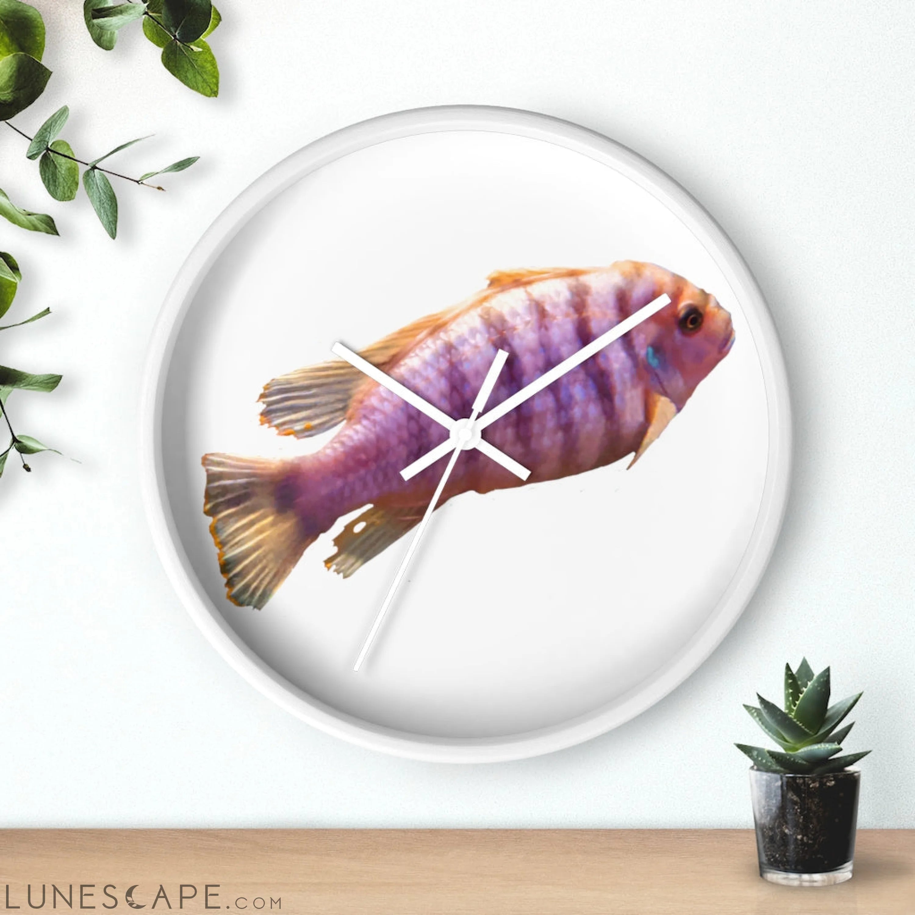 Purple Fish Wall clock LUNESCAPE