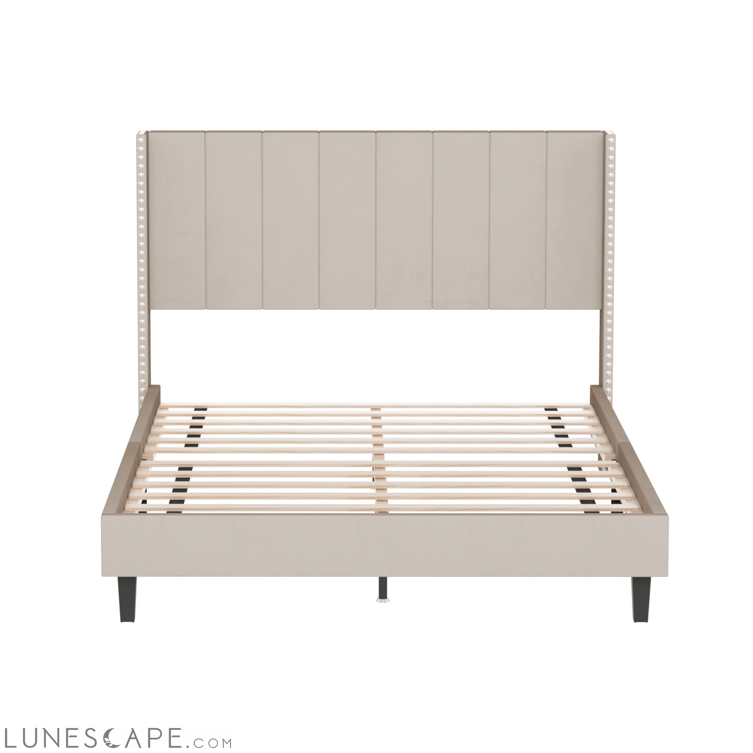 Queen Bed Frame/Velvet Upholstered Bed Frame with Vertical Channel LUNESCAPE