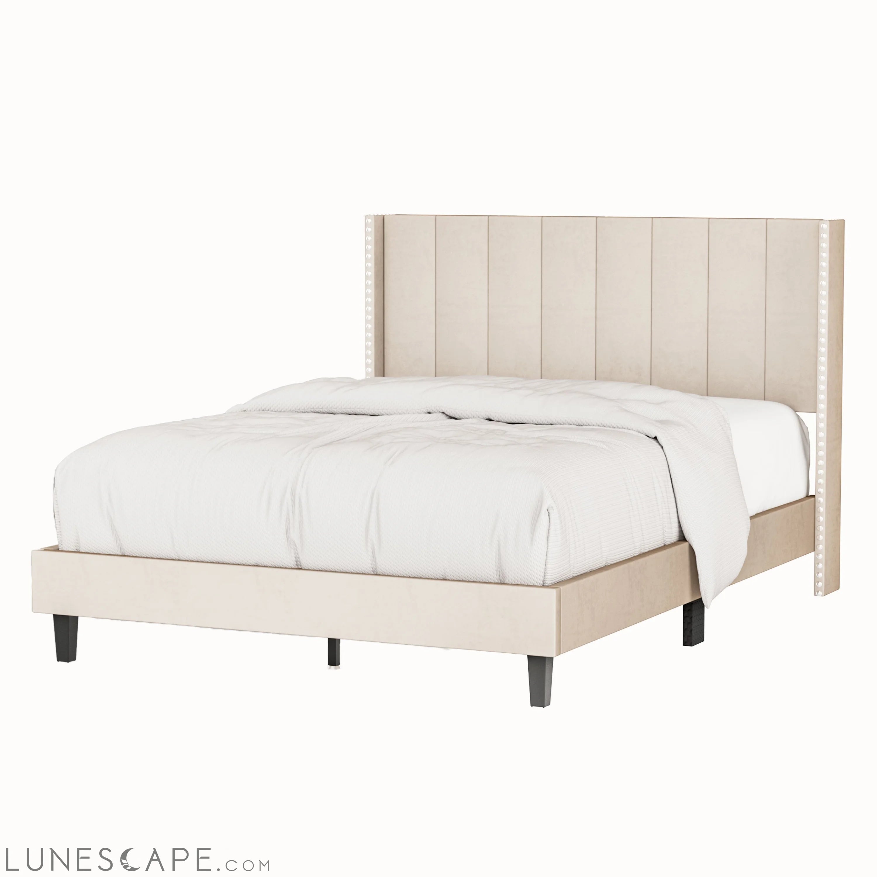 Queen Bed Frame/Velvet Upholstered Bed Frame with Vertical Channel LUNESCAPE