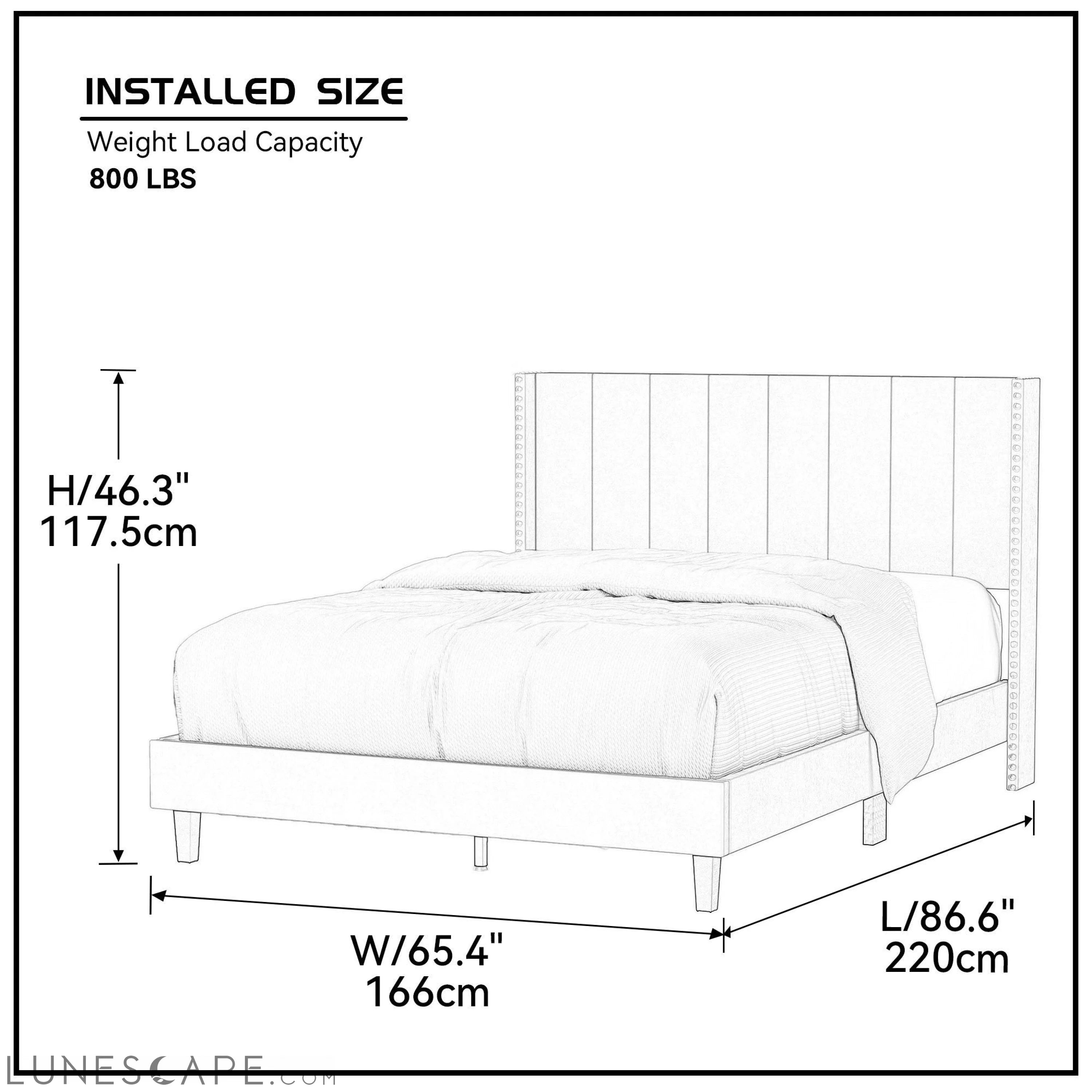 Queen Bed Frame/Velvet Upholstered Bed Frame with Vertical Channel LUNESCAPE