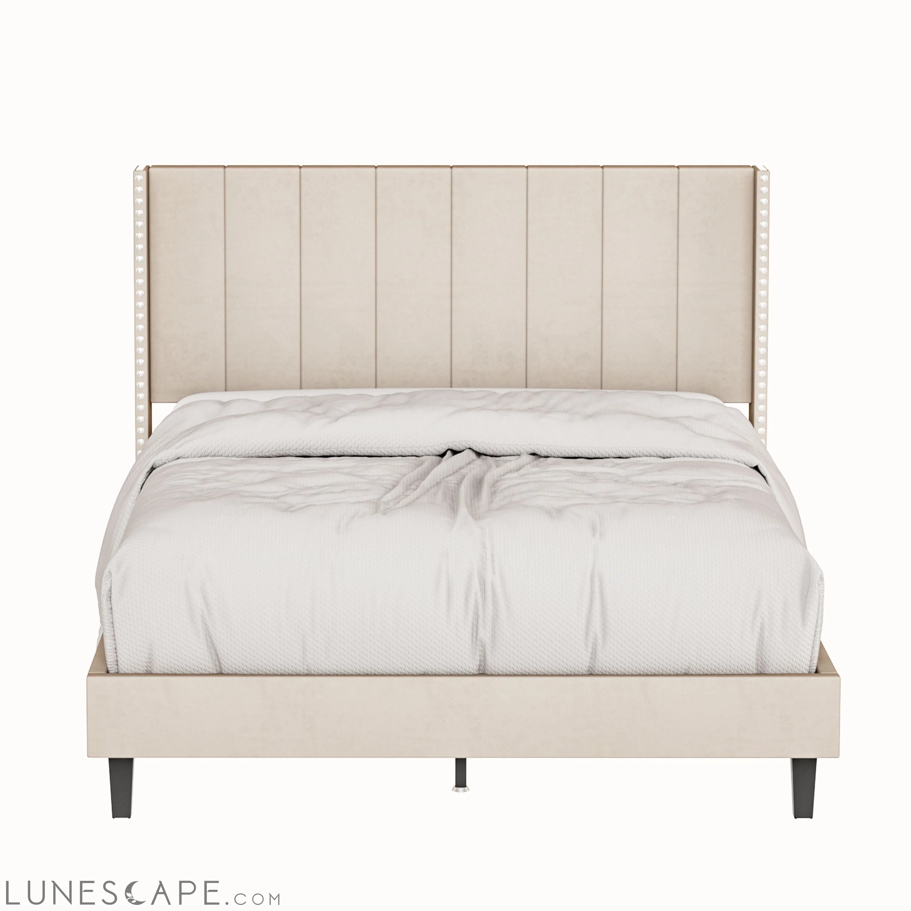 Queen Bed Frame/Velvet Upholstered Bed Frame with Vertical Channel LUNESCAPE