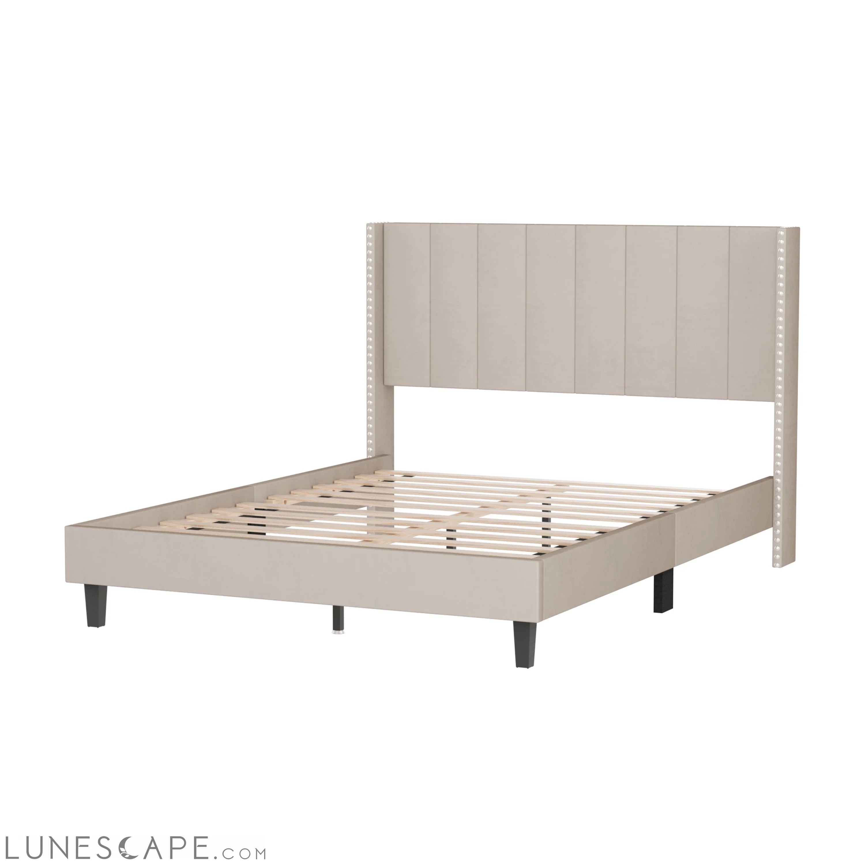 Queen Bed Frame/Velvet Upholstered Bed Frame with Vertical Channel LUNESCAPE