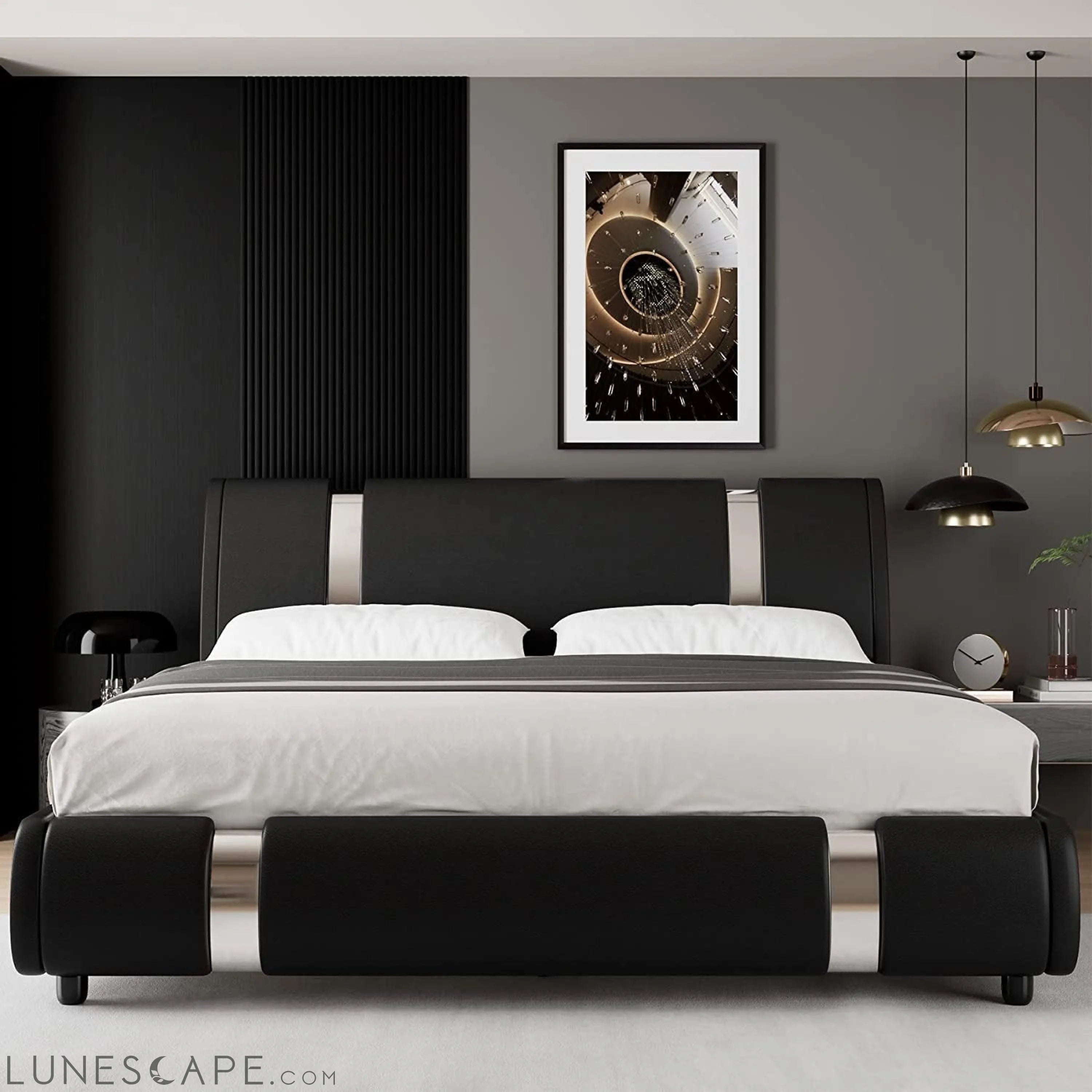 Queen Faux Leather Upholstered Platform Bed Frame LUNESCAPE