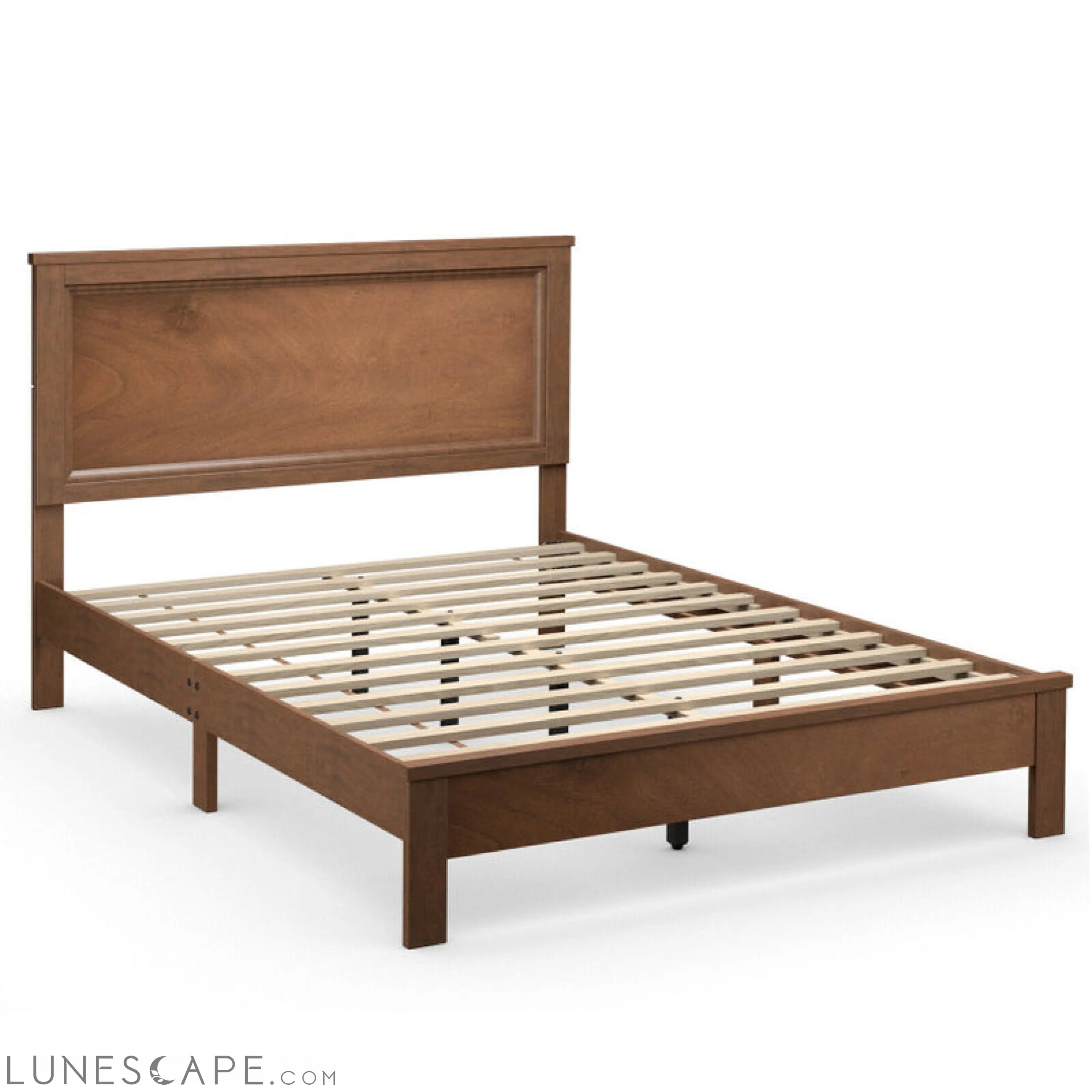 Queen Size Bed Frame Platform Slat High Headboard Bedroom with Rubber LUNESCAPE