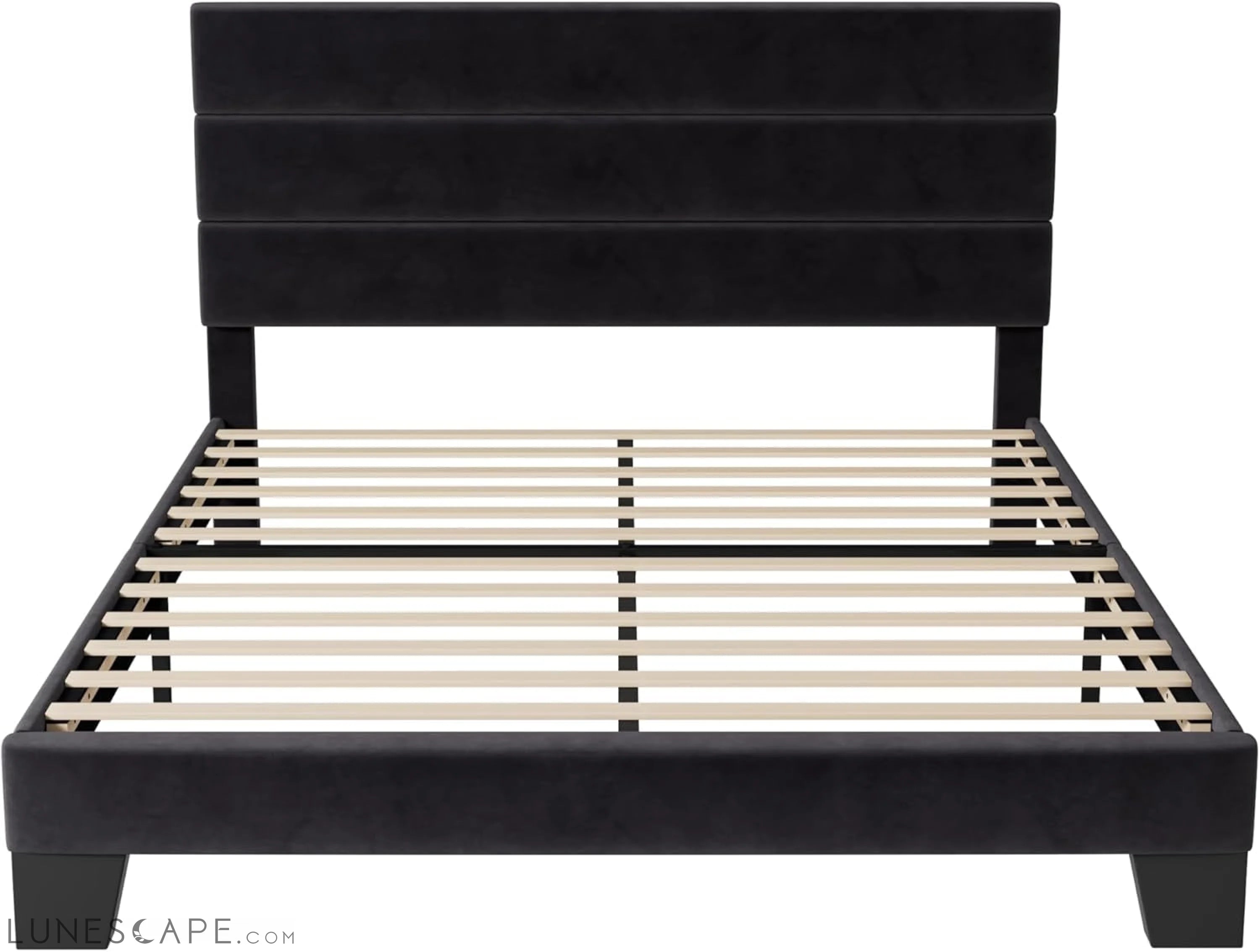 Queen Size Platform Bed Frame with Velvet Upholstered Headboard and LUNESCAPE