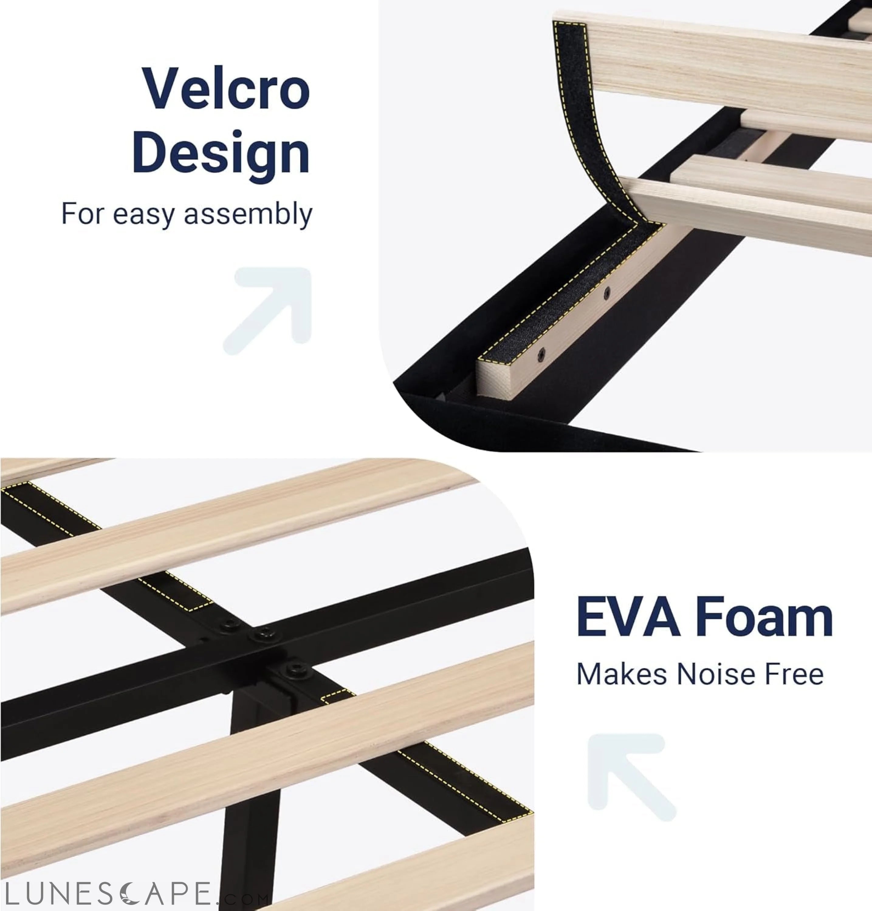 Queen Size Platform Bed Frame with Velvet Upholstered Headboard and LUNESCAPE