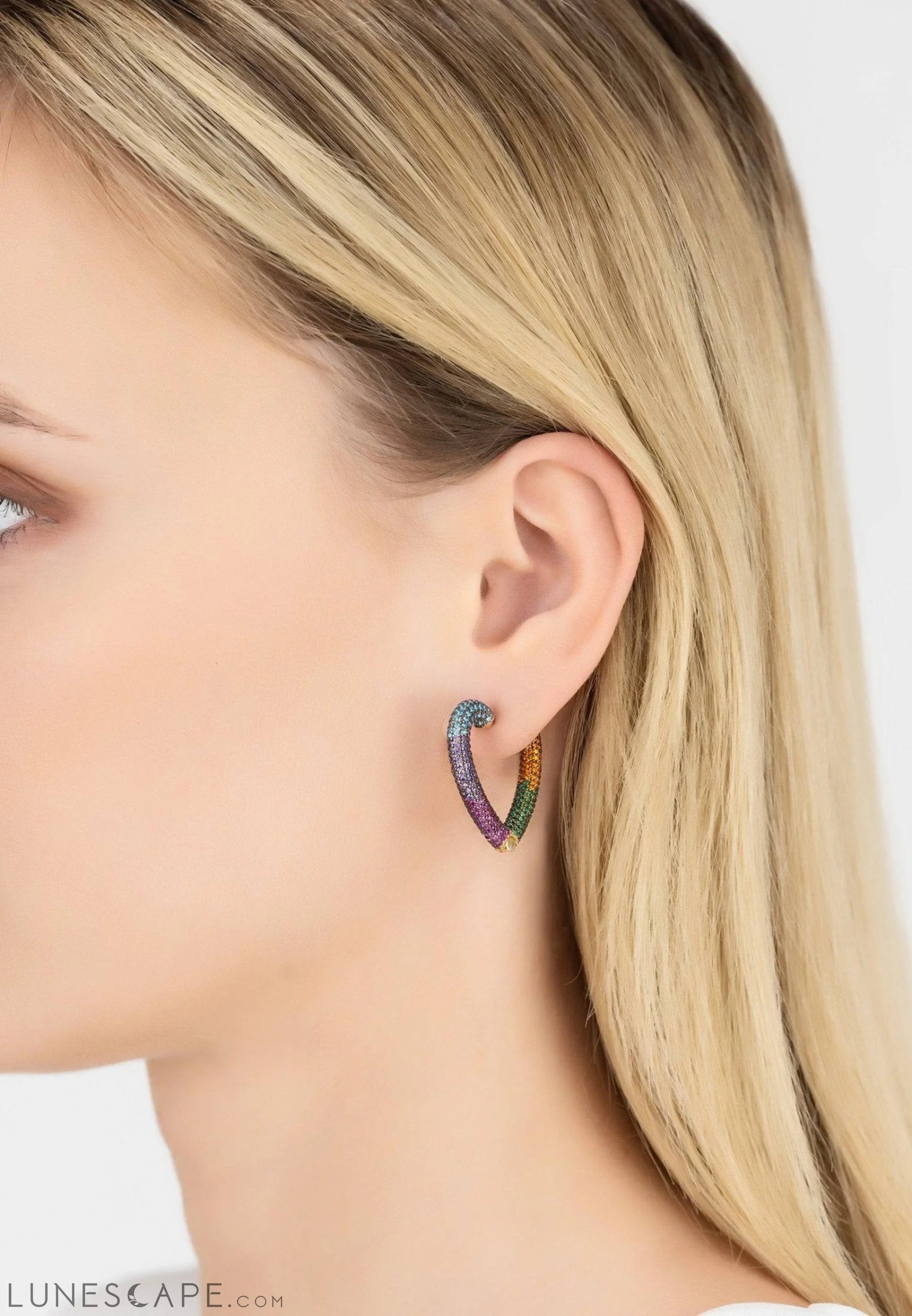 Rainbow Heart Huggie Earrings Gold LUNESCAPE
