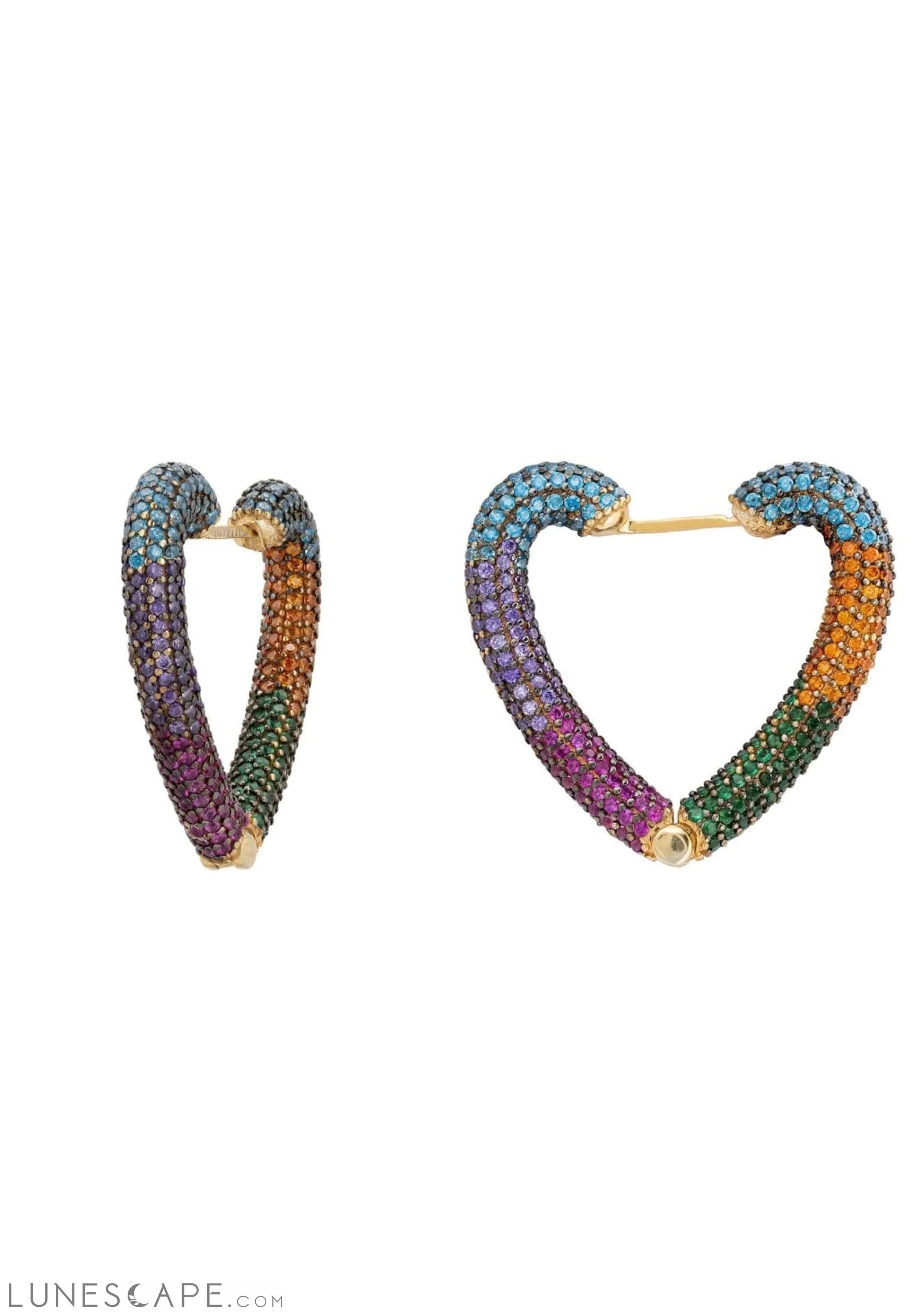 Rainbow Heart Huggie Earrings Gold LUNESCAPE