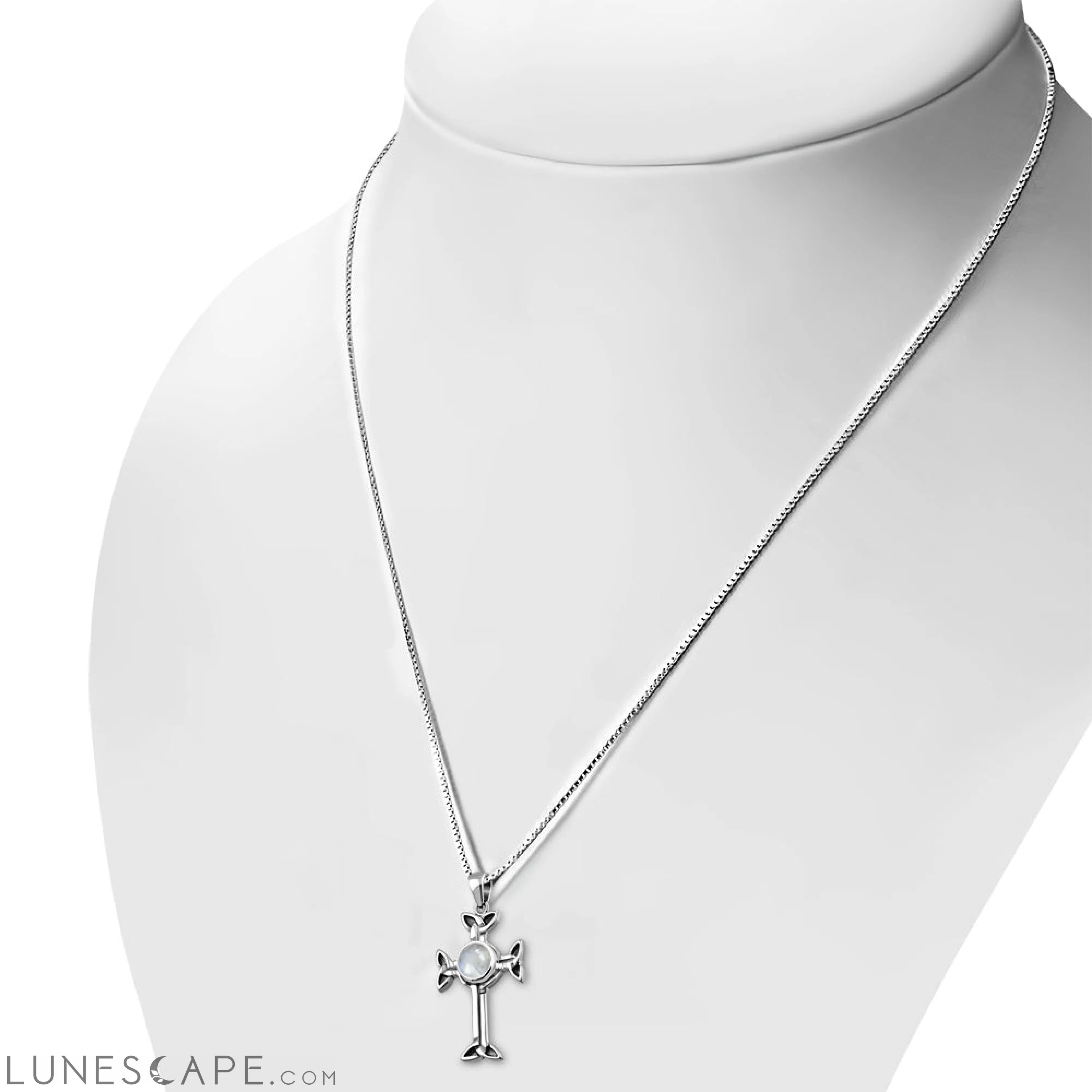 Rainbow Moonstone Trinity Knot Cross Silver Pendant LUNESCAPE