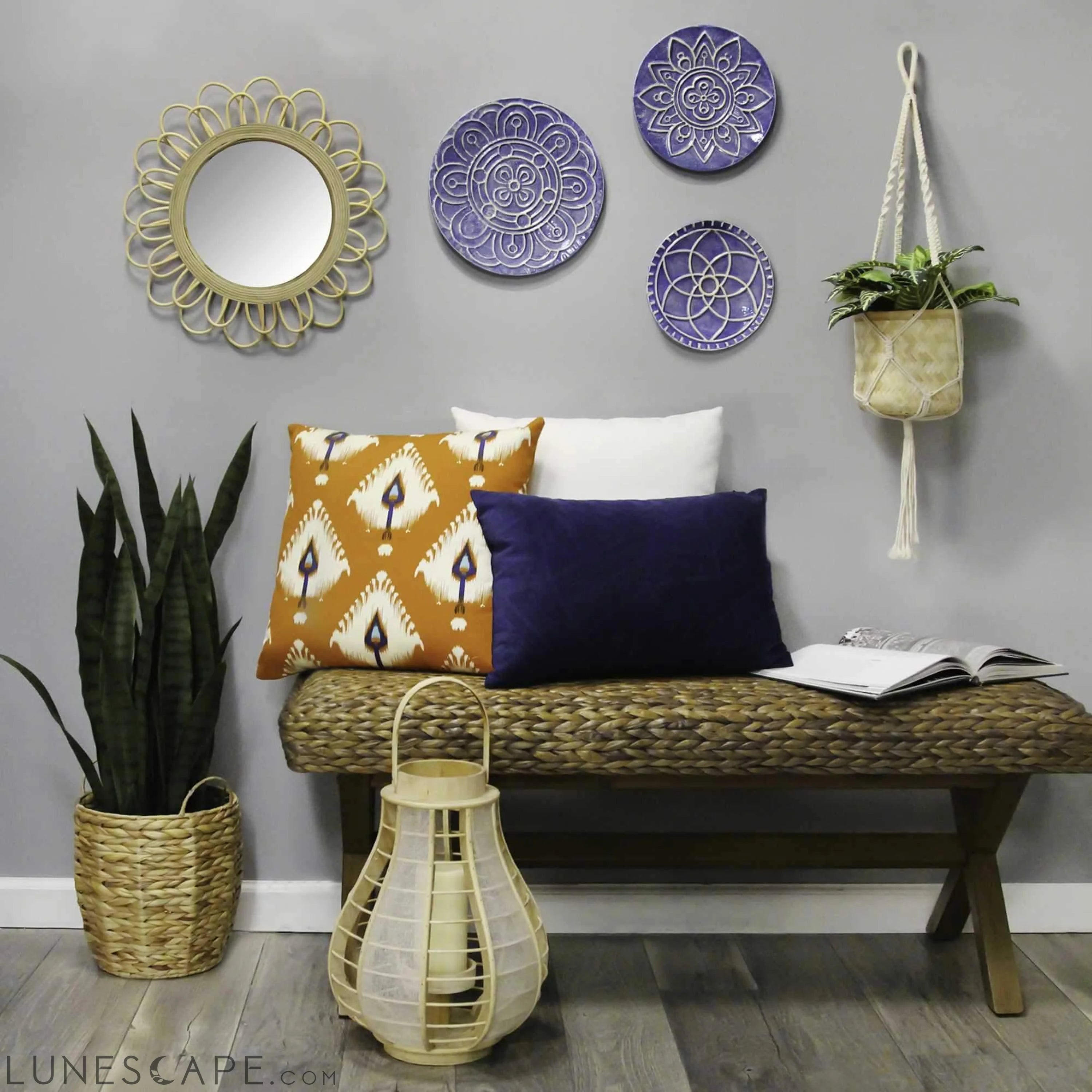 Rattan Flower Petal Design Round Wall Mirror LUNESCAPE
