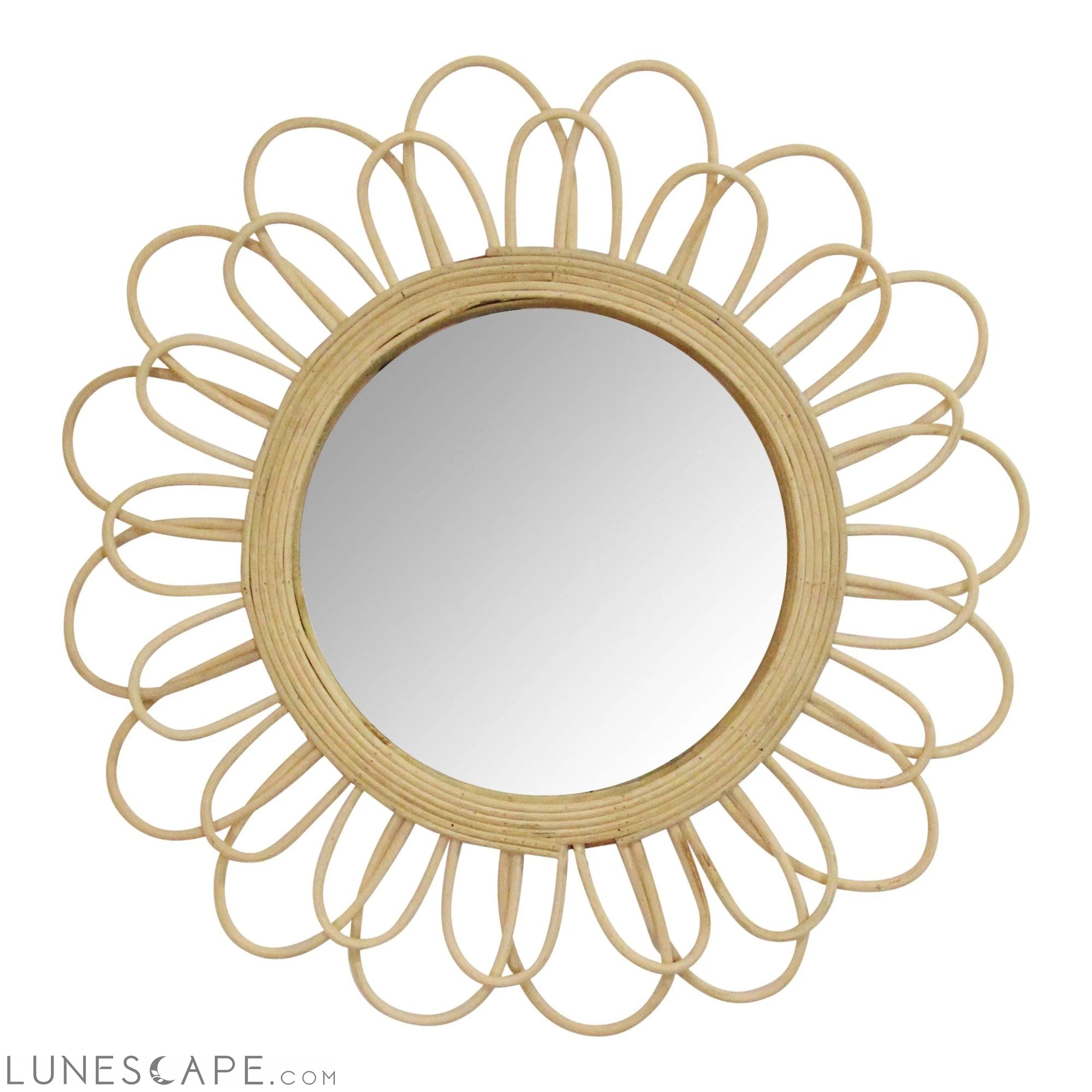 Rattan Flower Petal Design Round Wall Mirror LUNESCAPE