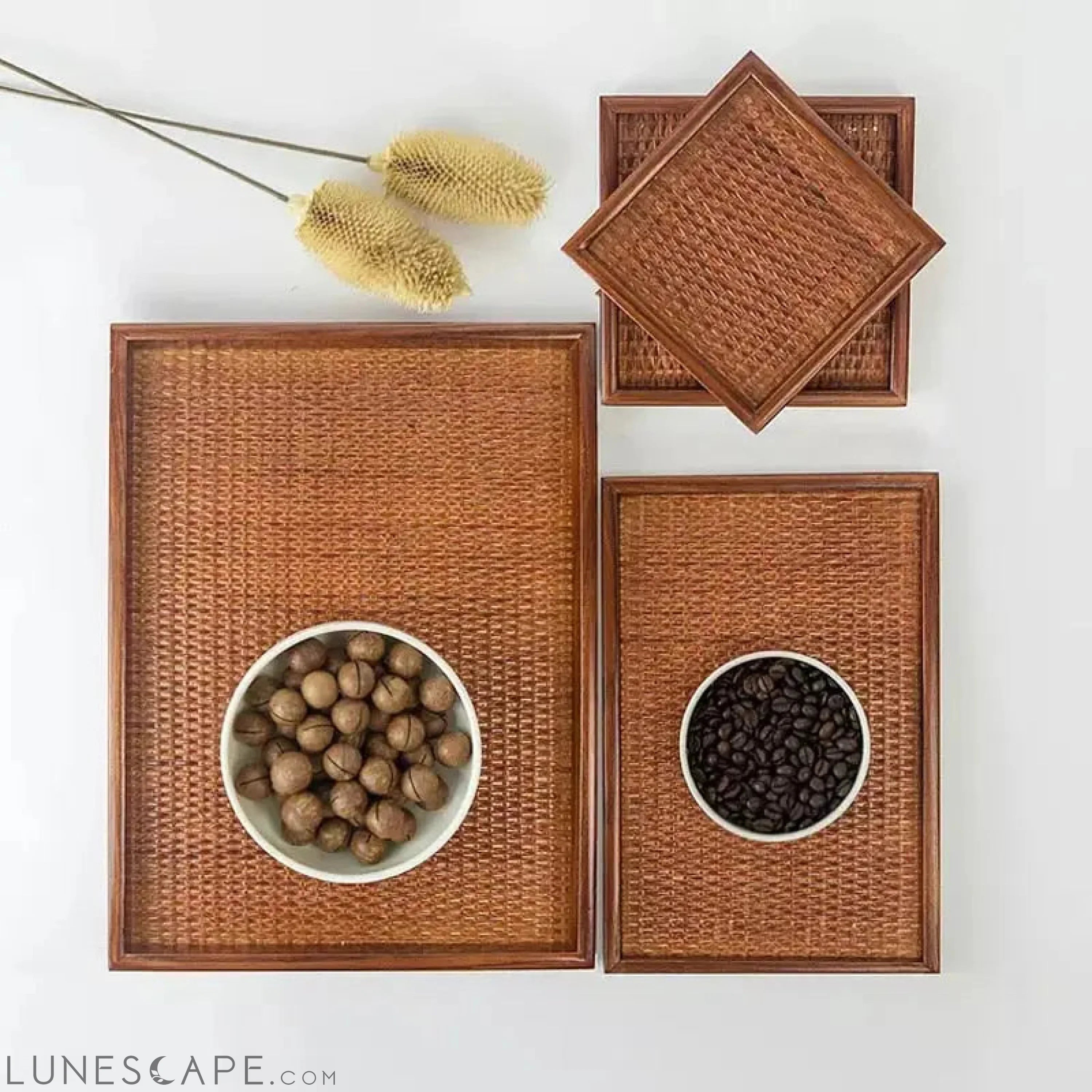 Rattan Wooden Tea Tray LUNESCAPE