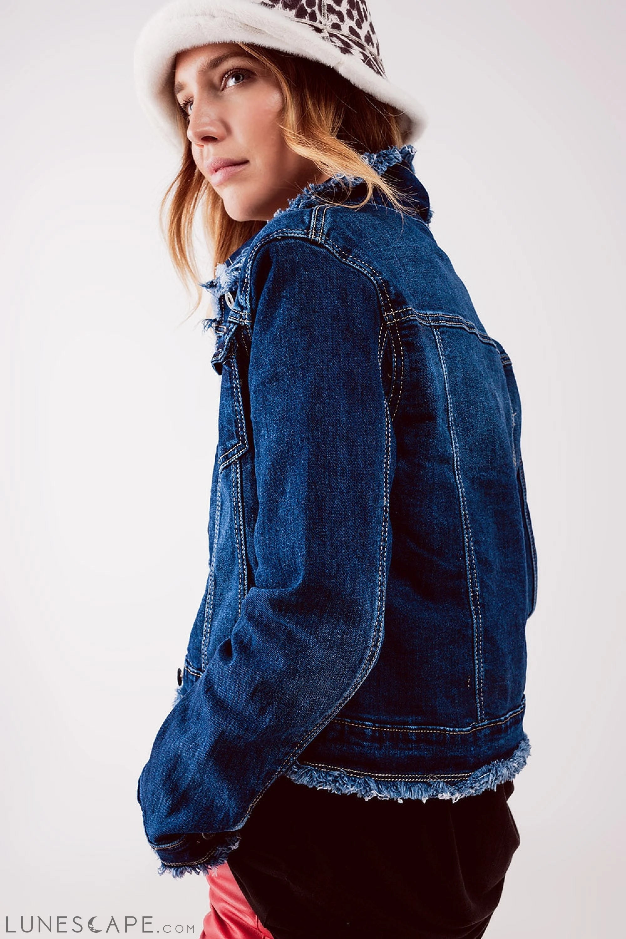 Raw Denim Jacket in Mid Blue LUNESCAPE