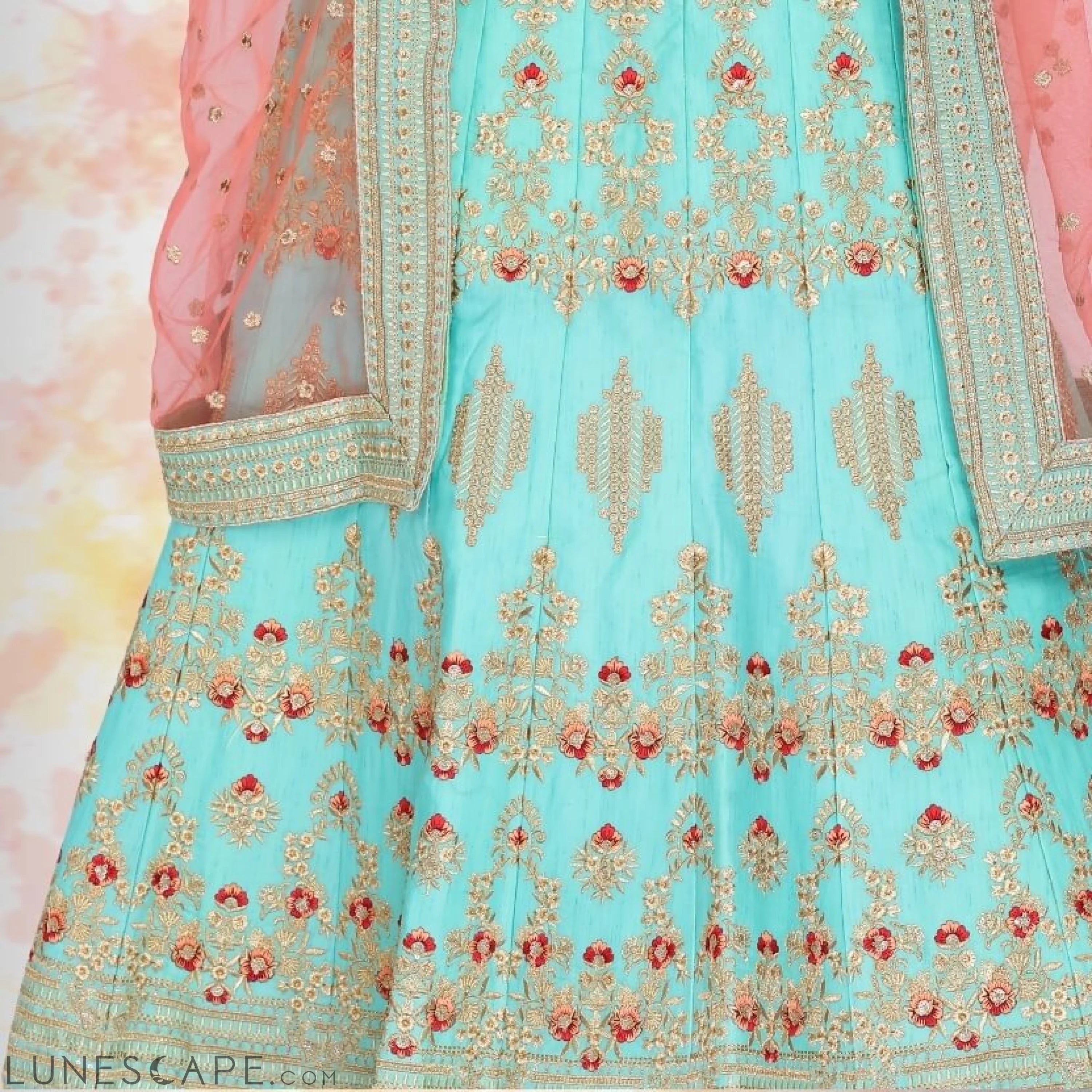 Raw Silk Lehenga Choli - Blue LUNESCAPE