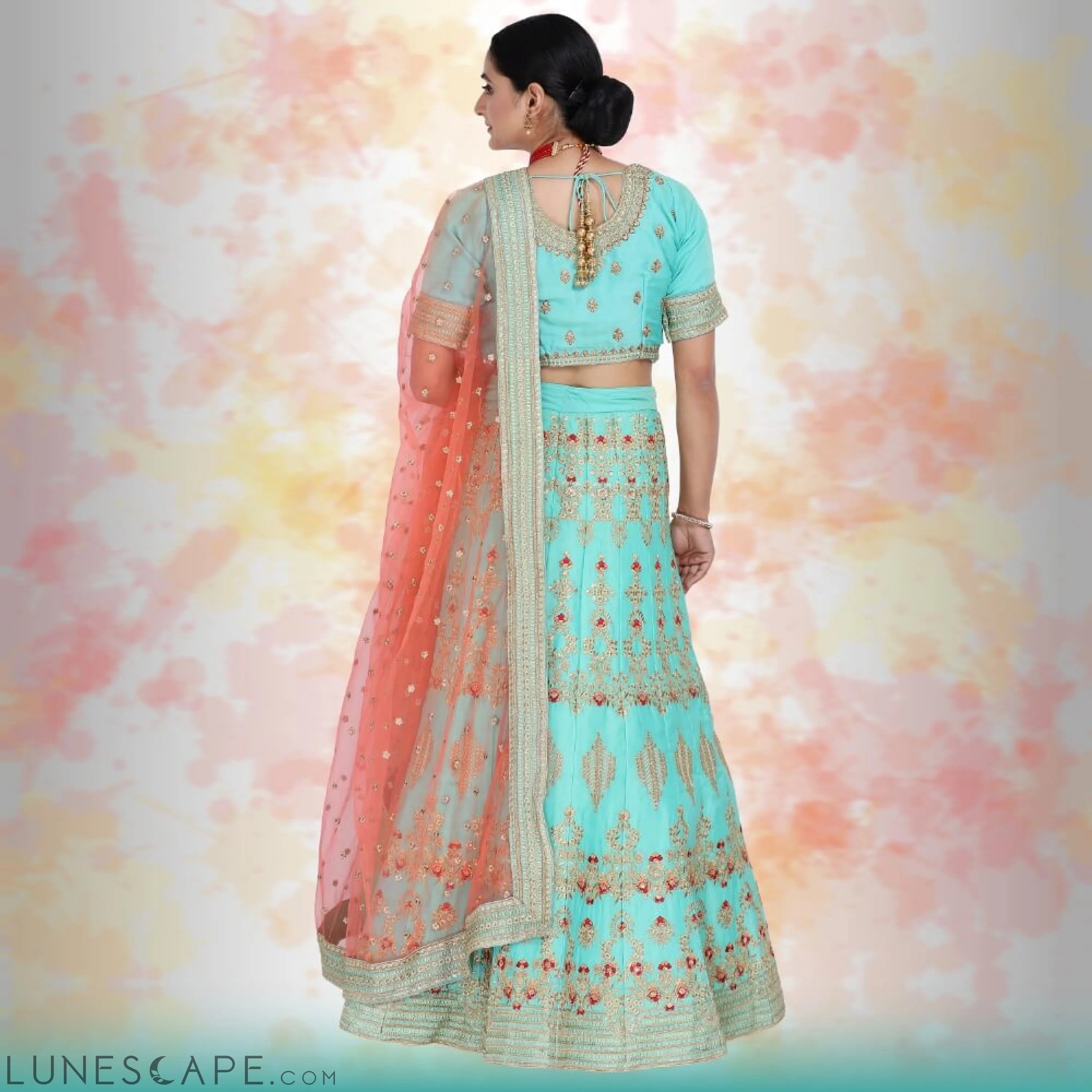 Raw Silk Lehenga Choli - Blue LUNESCAPE