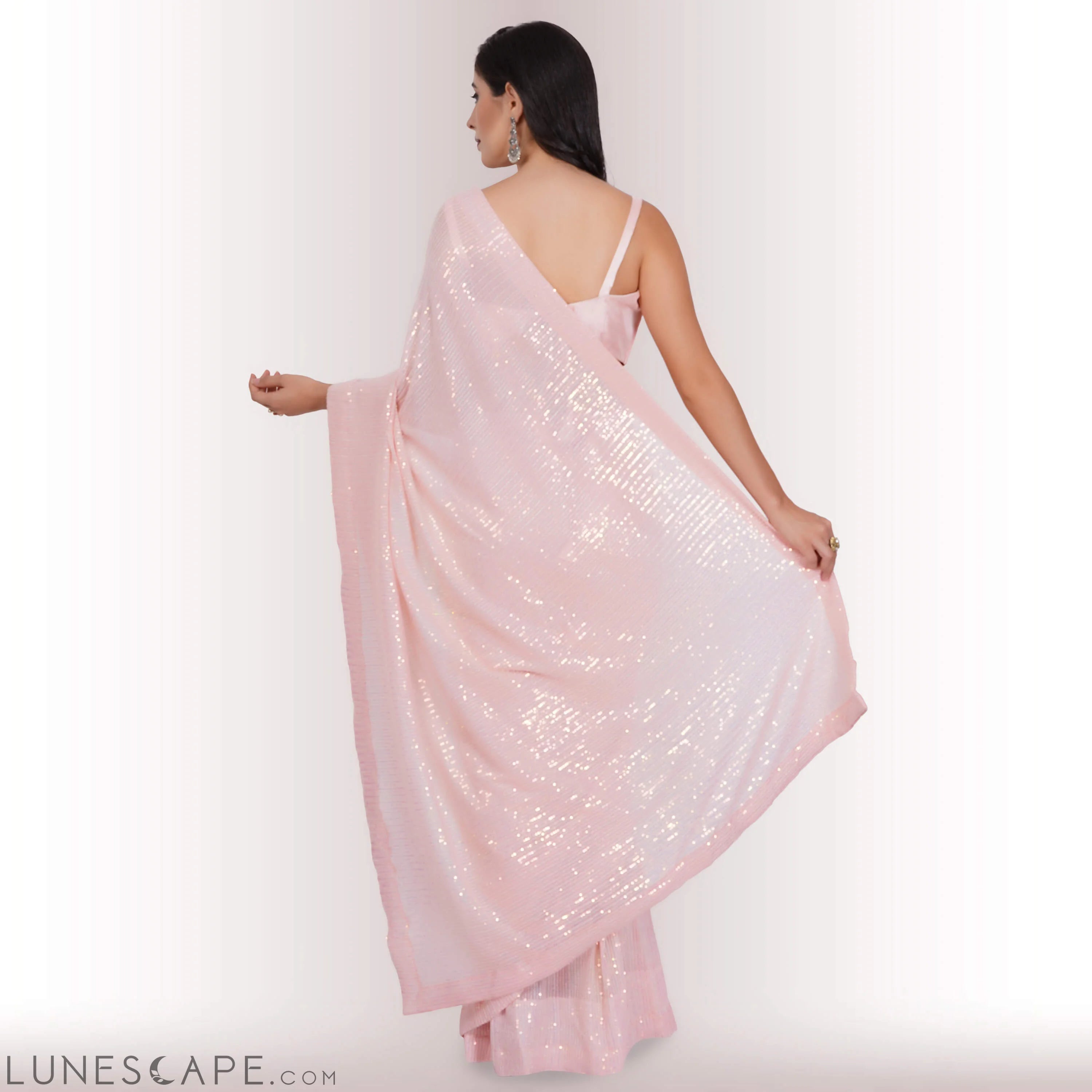 Ready Made Sequin Saree - Blush LUNESCAPE