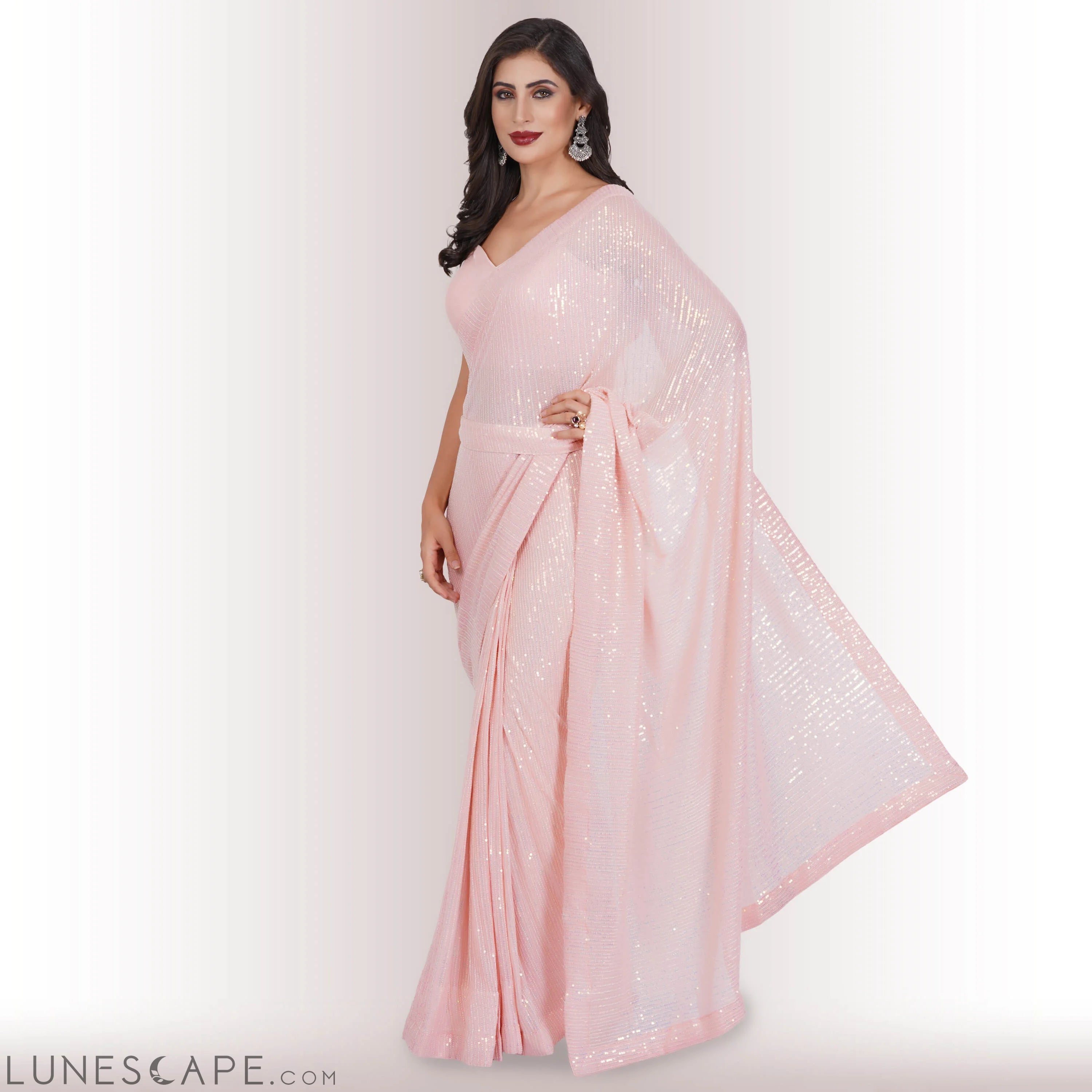 Ready Made Sequin Saree - Blush LUNESCAPE