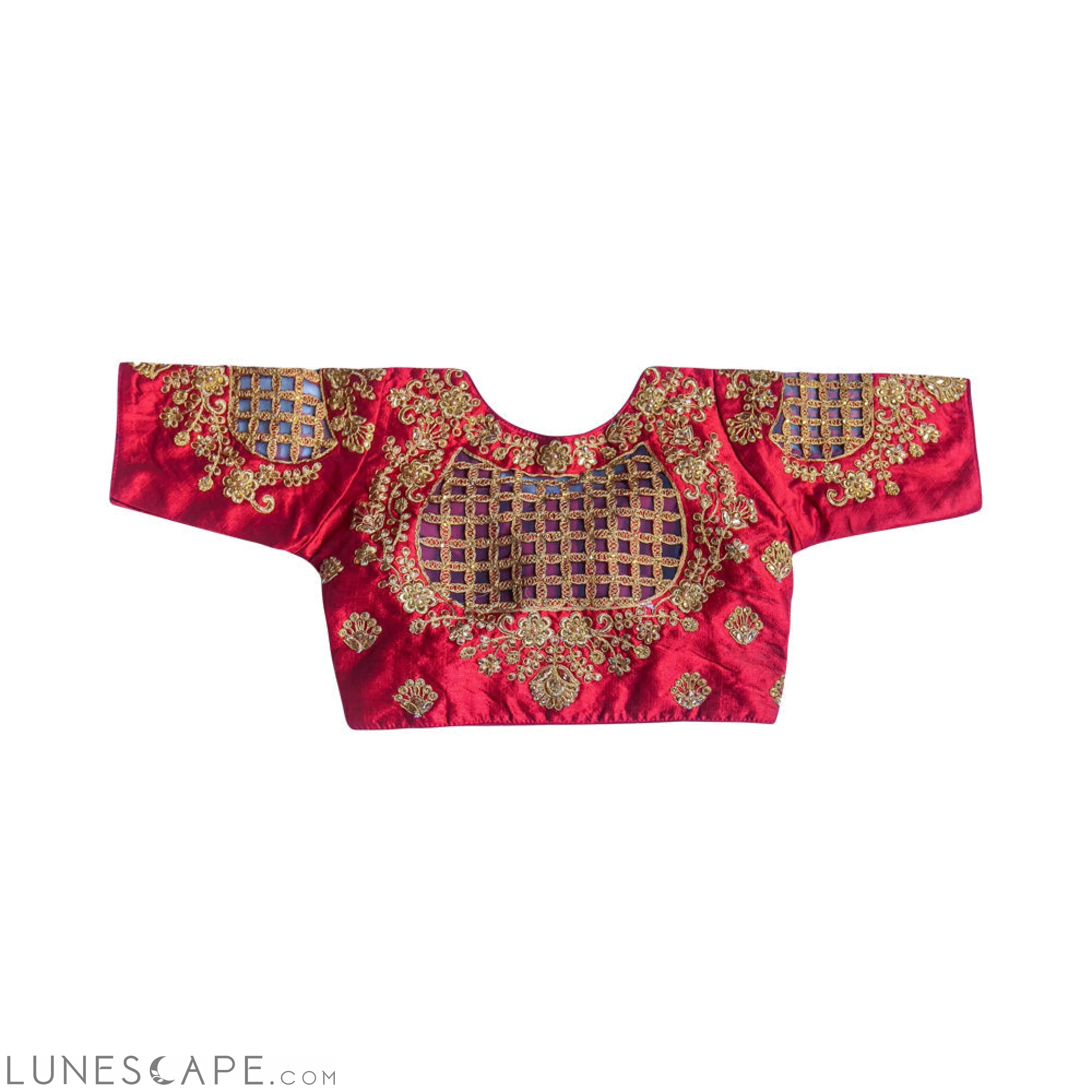 Readymade Saree Blouse With Elbow Length Sleeves - Dark Red LUNESCAPE