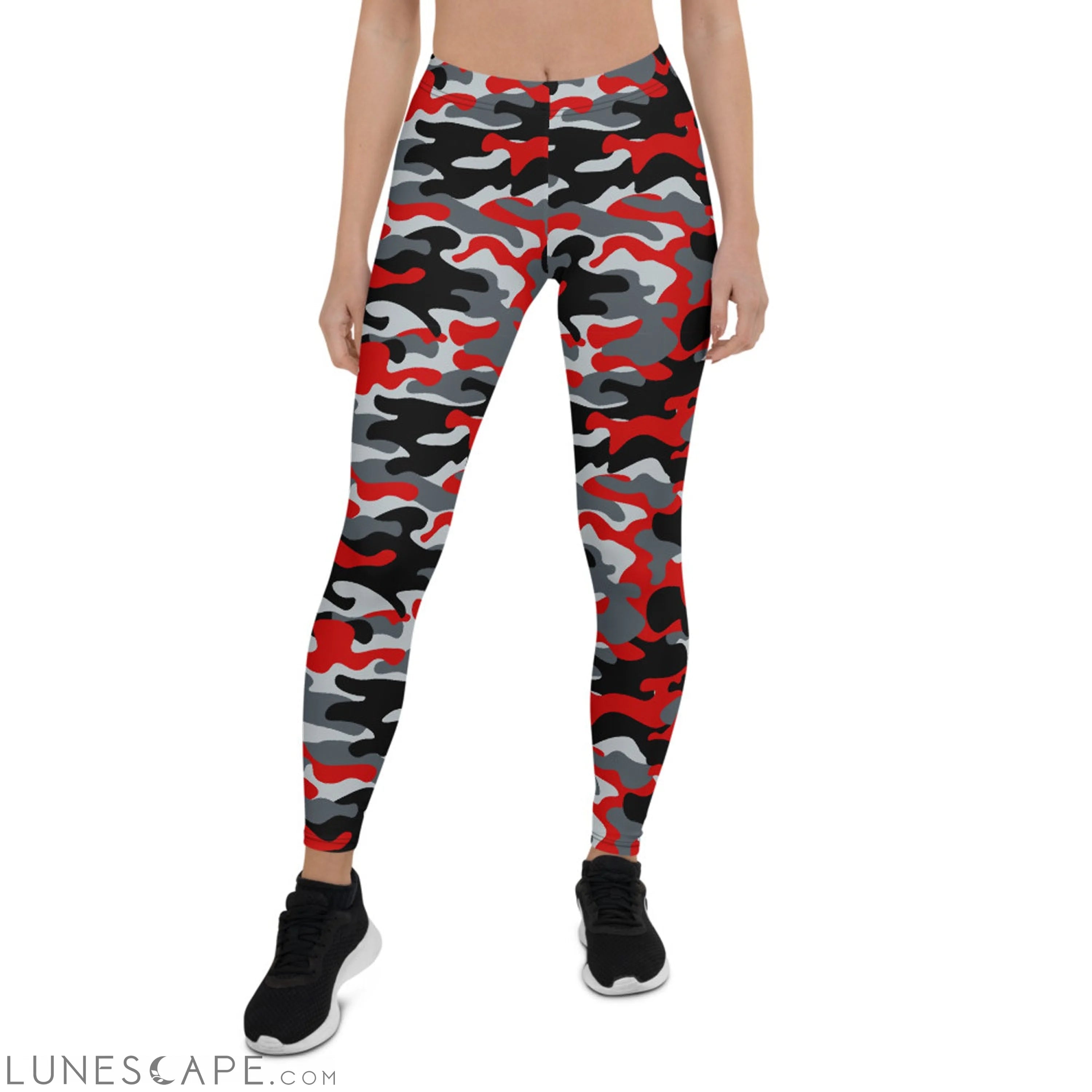 Red and Gray Camo Leggings for Women Activewear
