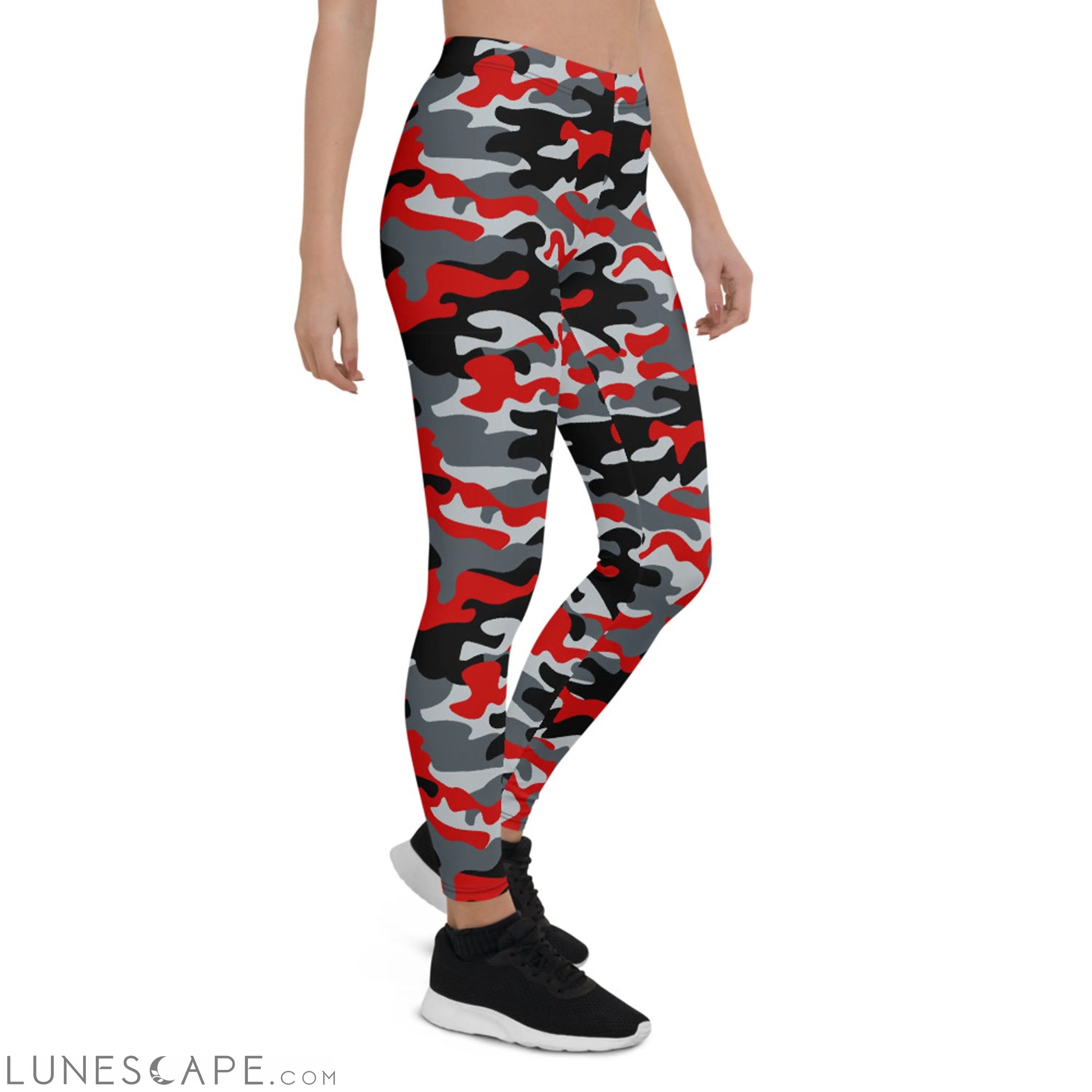 Red and Gray Camo Leggings for Women Activewear