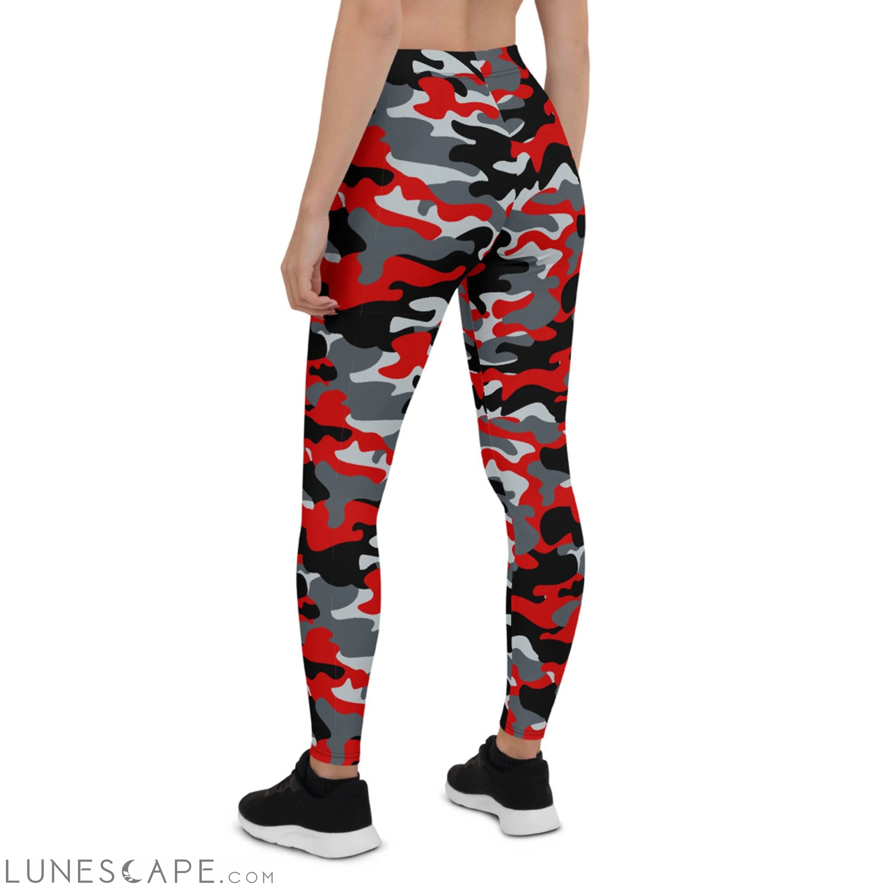 Red and Gray Camo Leggings for Women Activewear