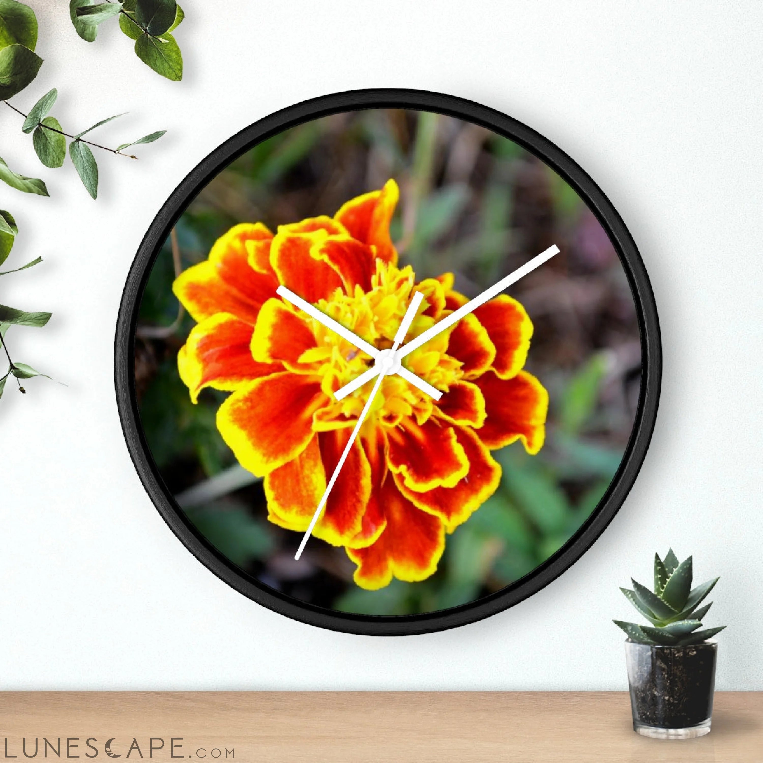 Red and Yellow Flower Wall clock LUNESCAPE