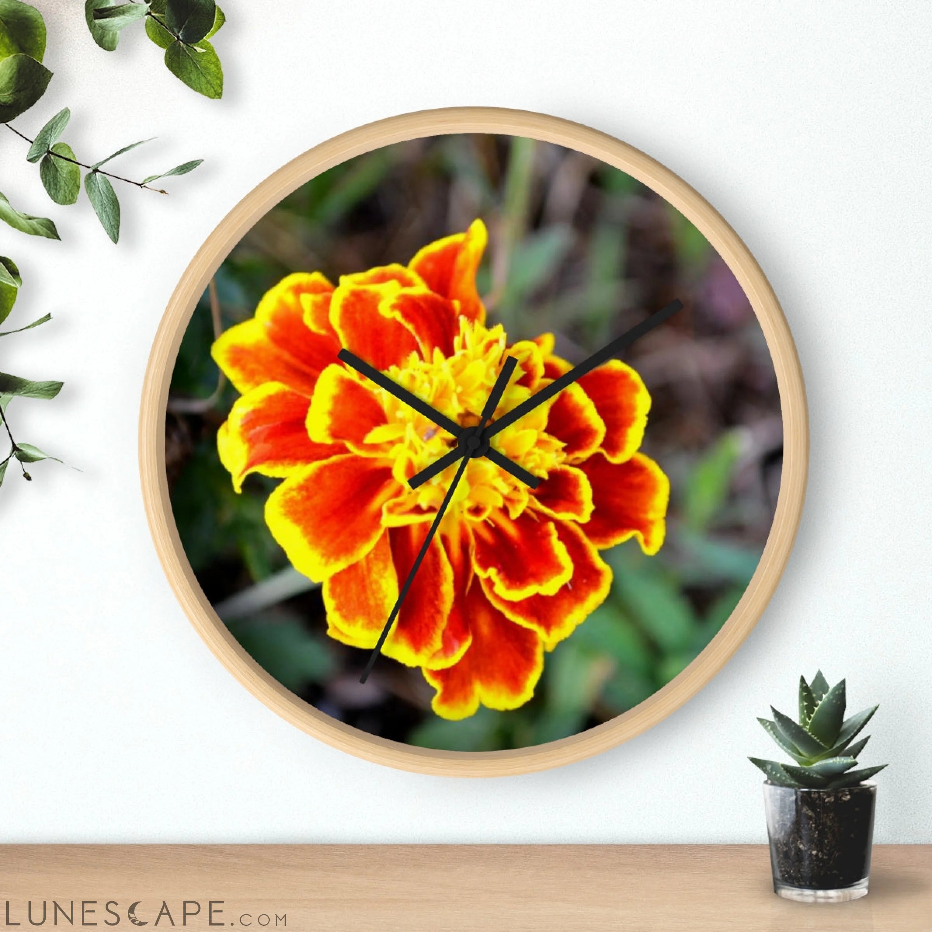 Red and Yellow Flower Wall clock LUNESCAPE