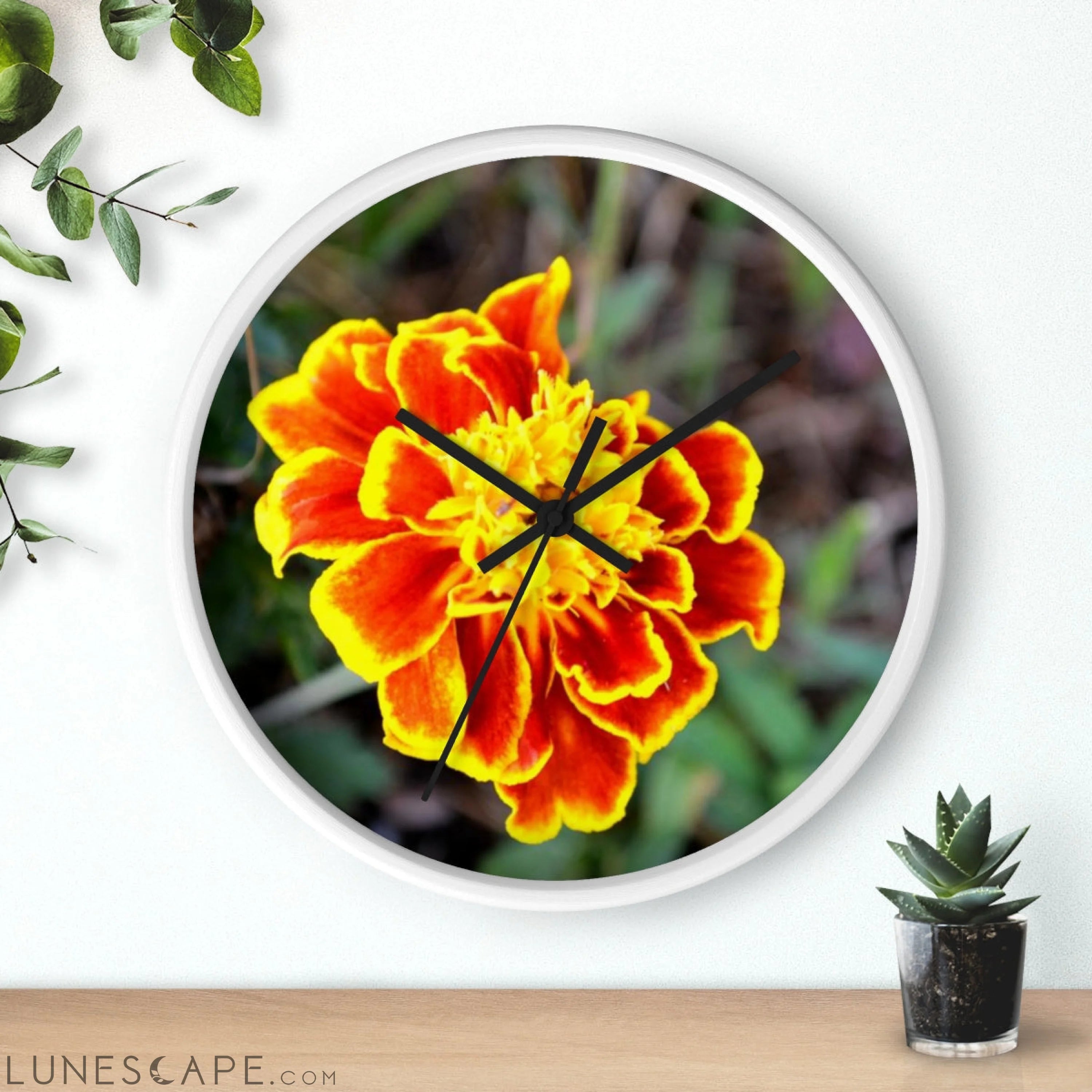 Red and Yellow Flower Wall clock LUNESCAPE