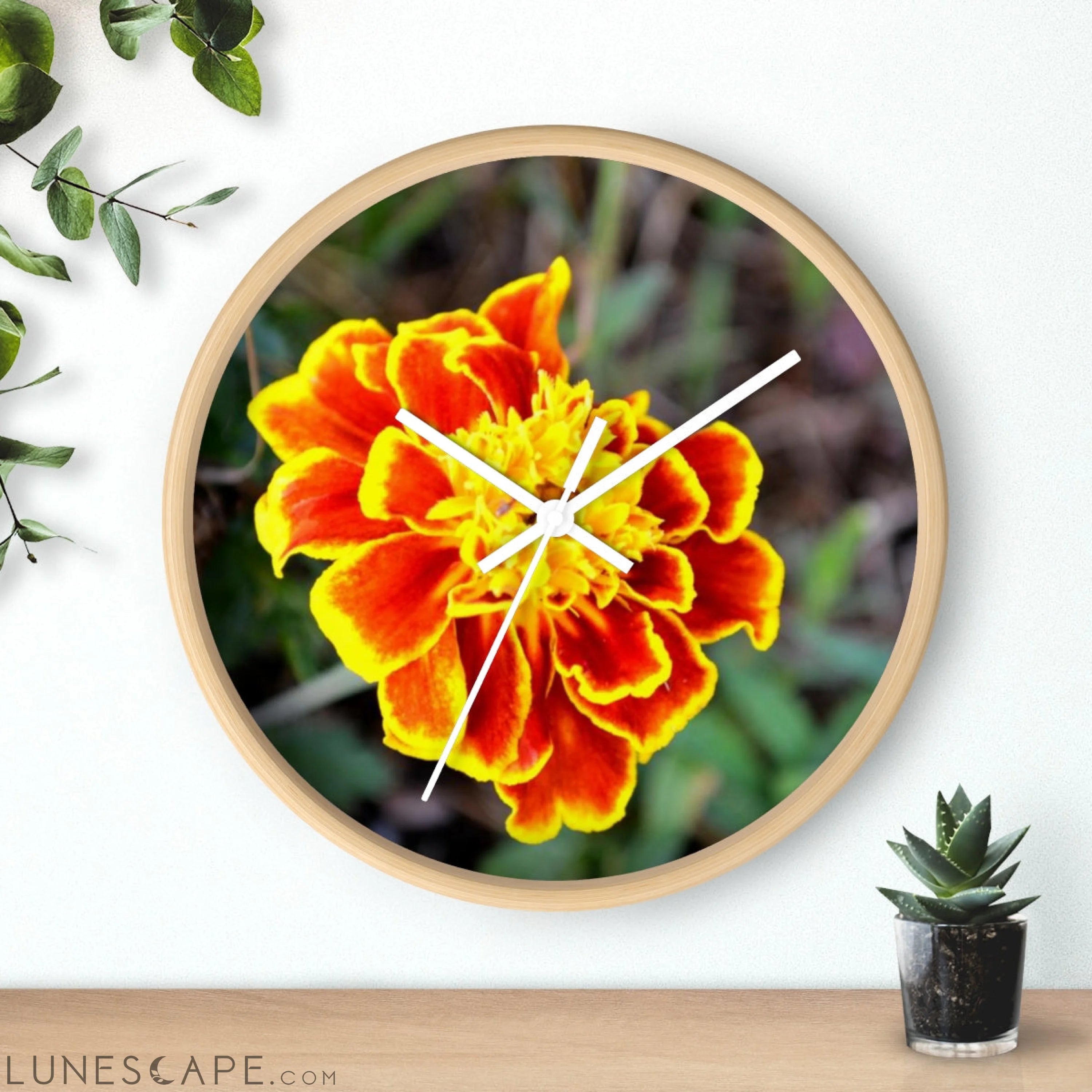 Red and Yellow Flower Wall clock LUNESCAPE