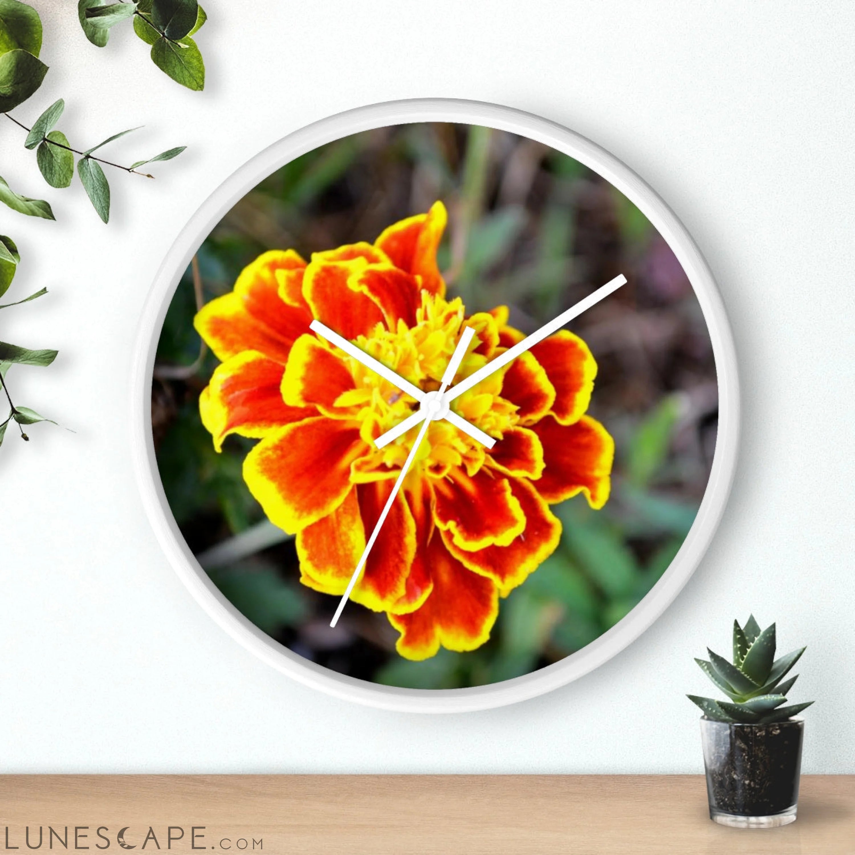 Red and Yellow Flower Wall clock LUNESCAPE