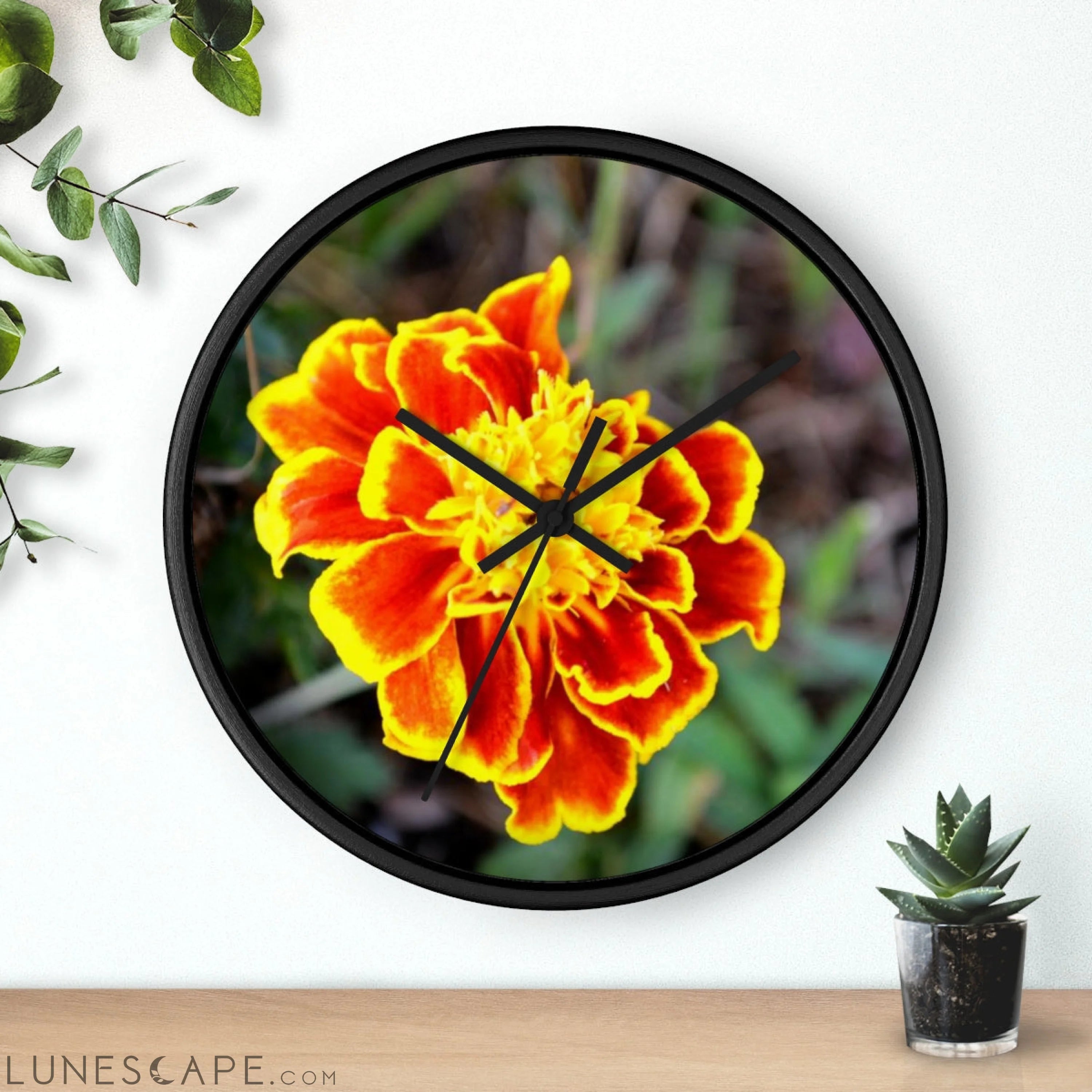Red and Yellow Flower Wall clock LUNESCAPE