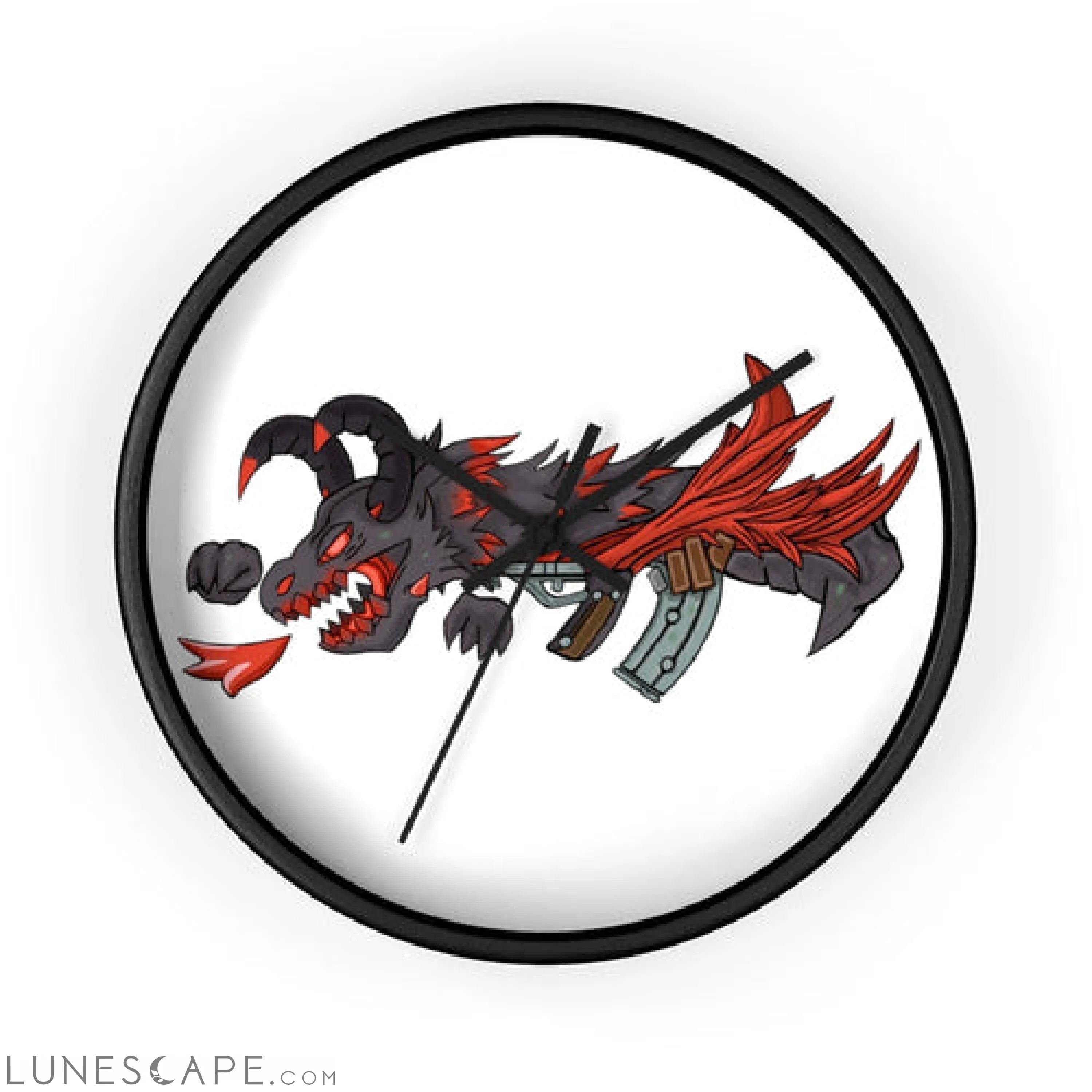Red Black Dragon Gun Wall clock LUNESCAPE