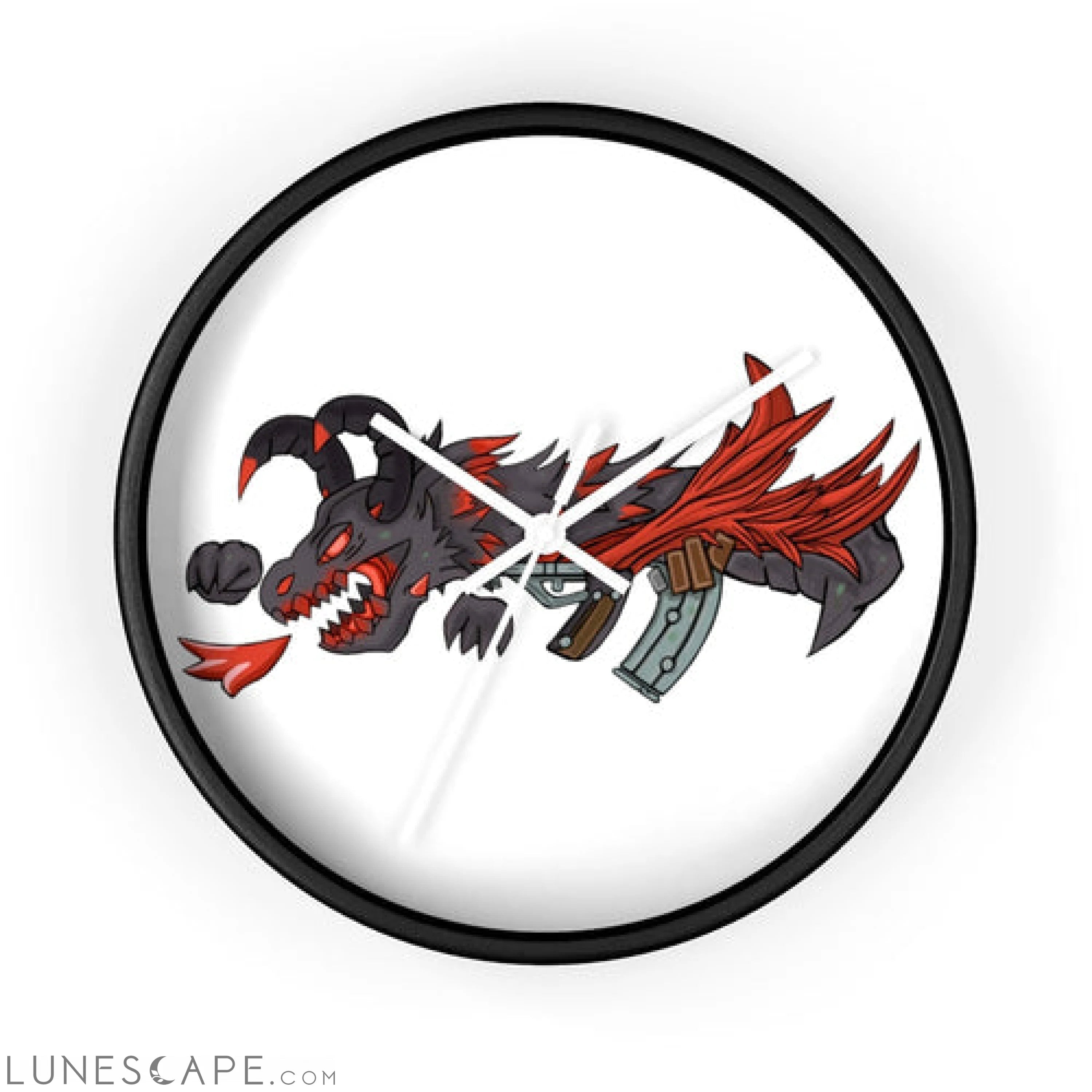 Red Black Dragon Gun Wall clock LUNESCAPE