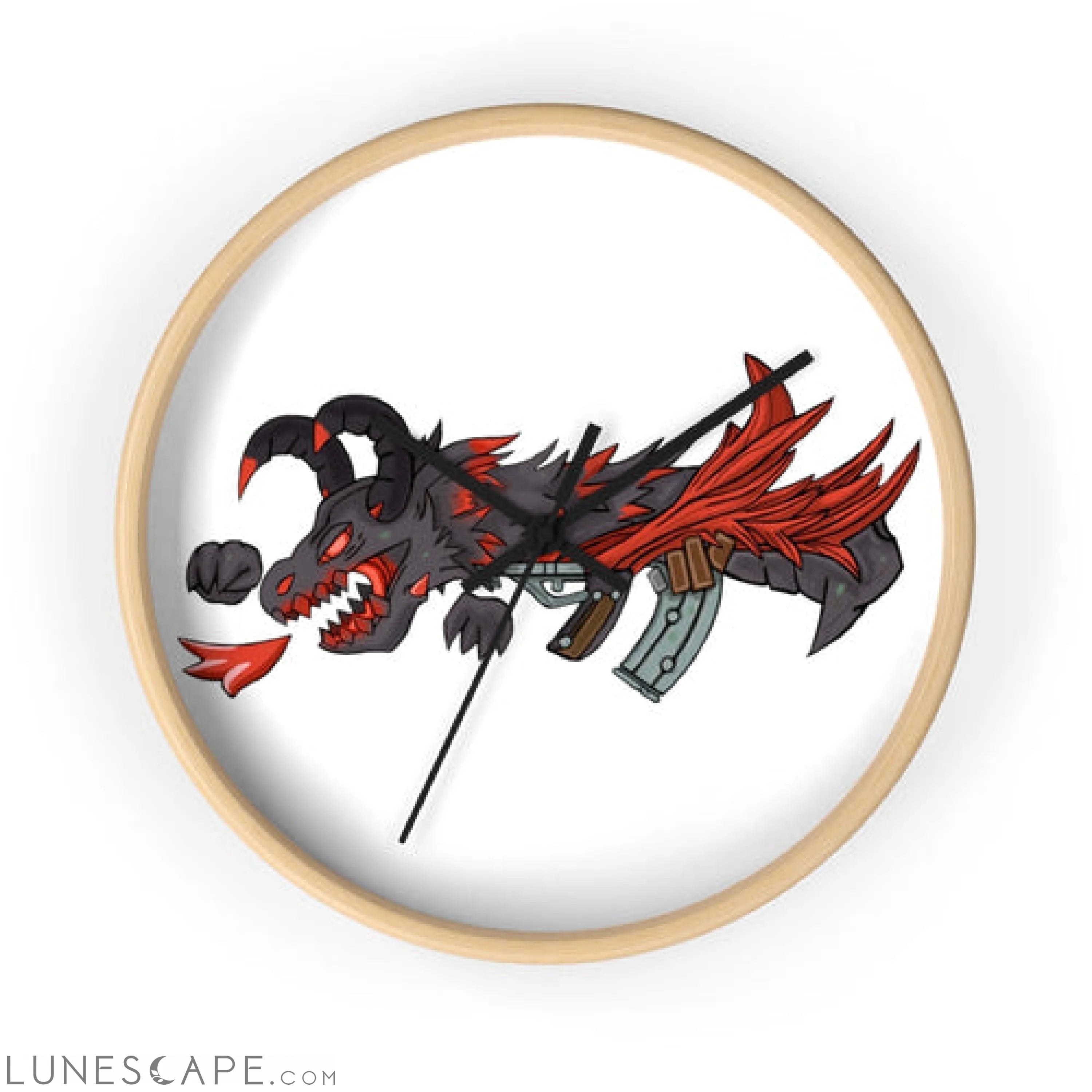 Red Black Dragon Gun Wall clock LUNESCAPE