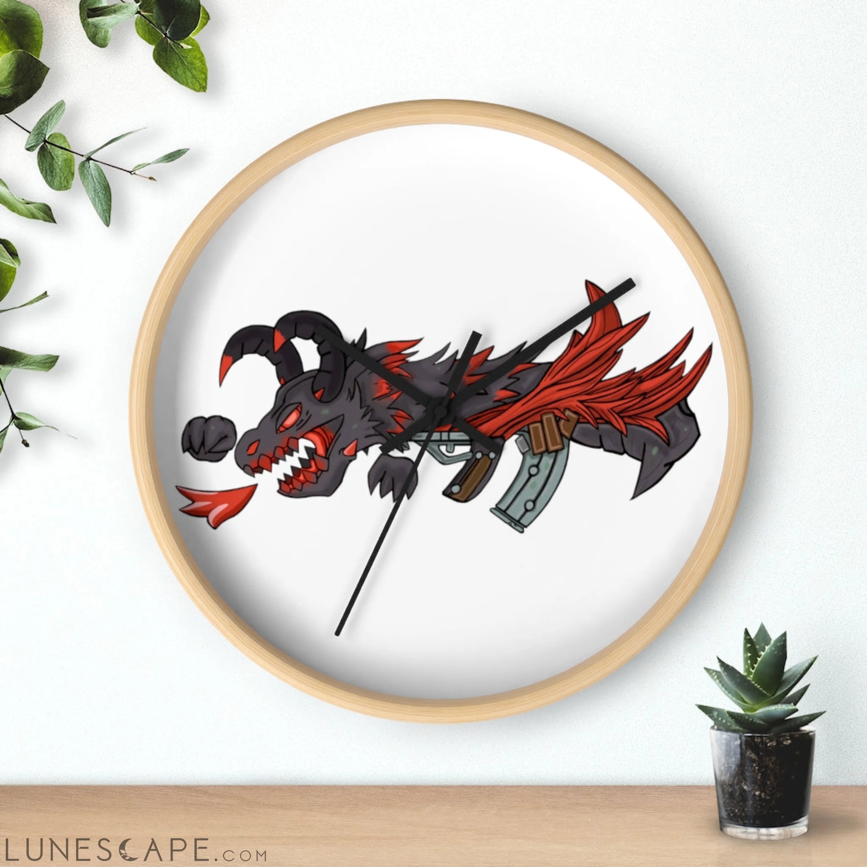 Red Black Dragon Gun Wall clock LUNESCAPE