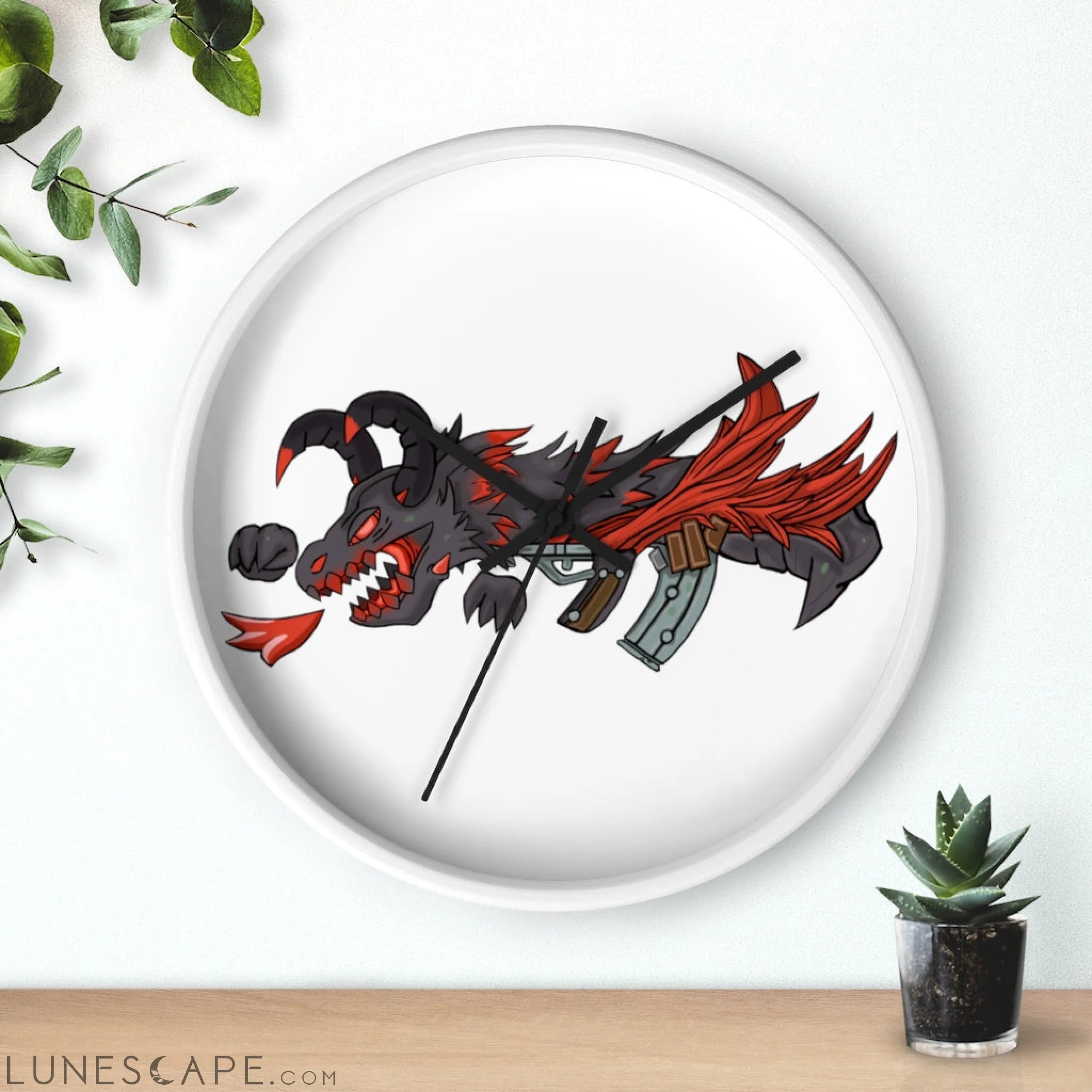 Red Black Dragon Gun Wall clock LUNESCAPE