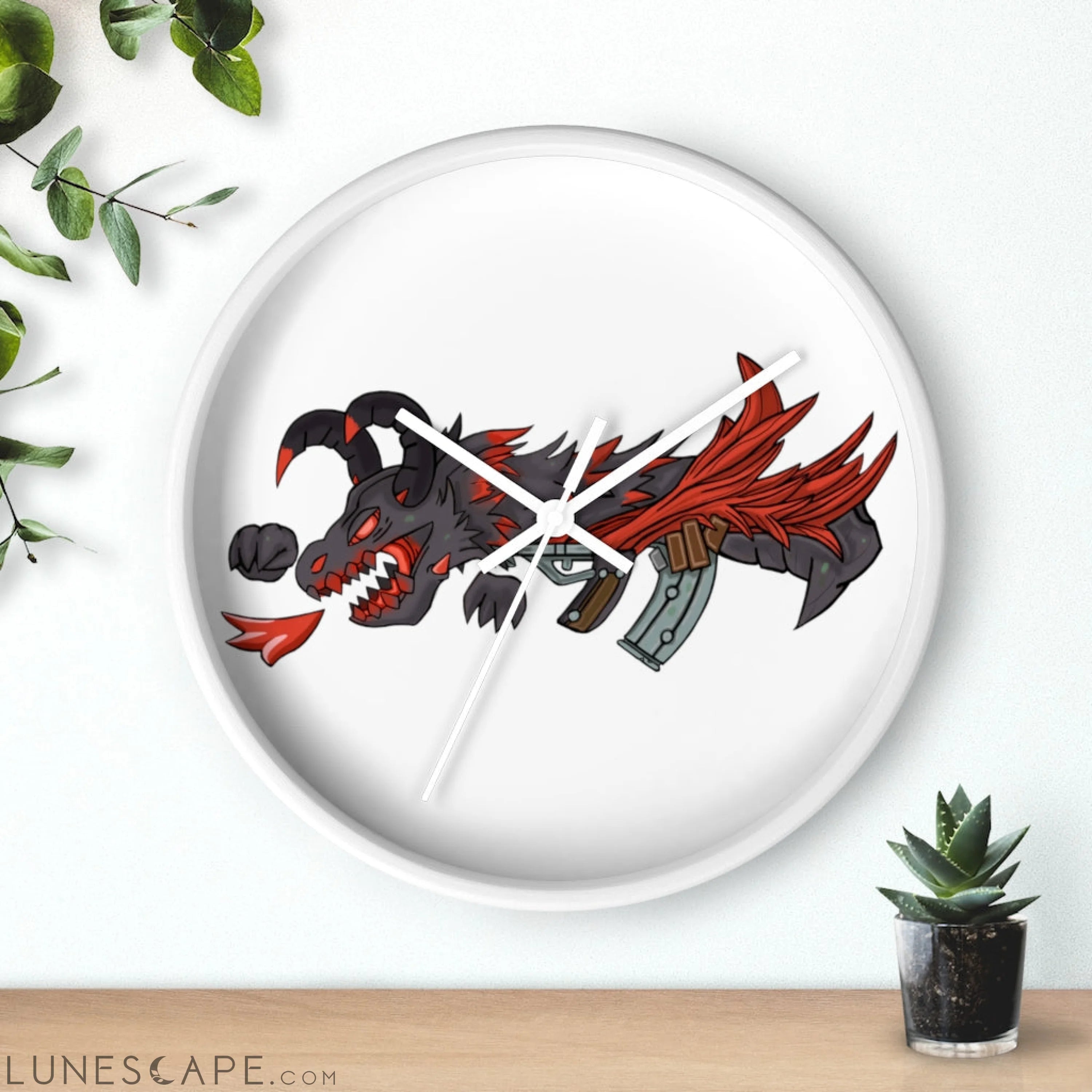 Red Black Dragon Gun Wall clock LUNESCAPE