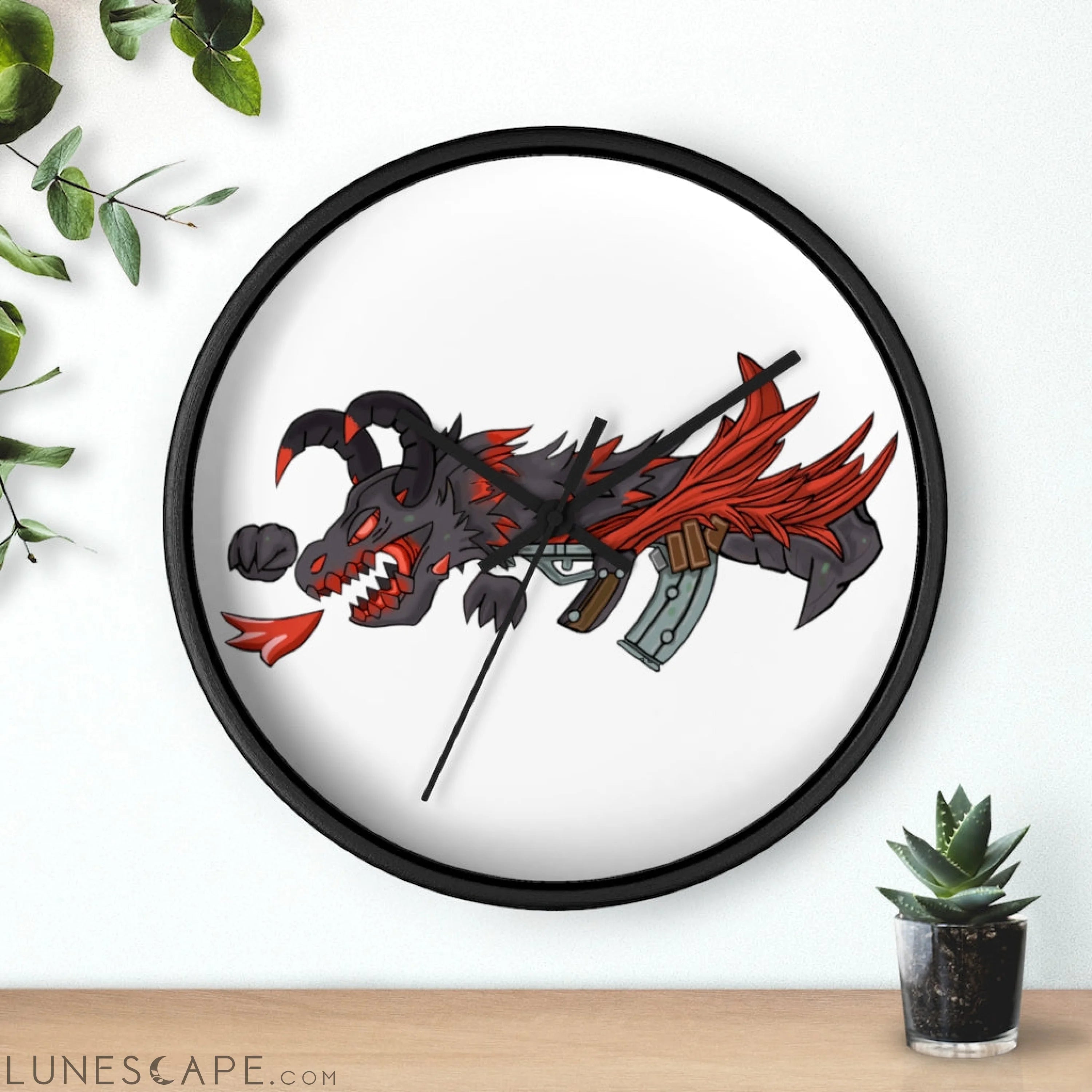 Red Black Dragon Gun Wall clock LUNESCAPE