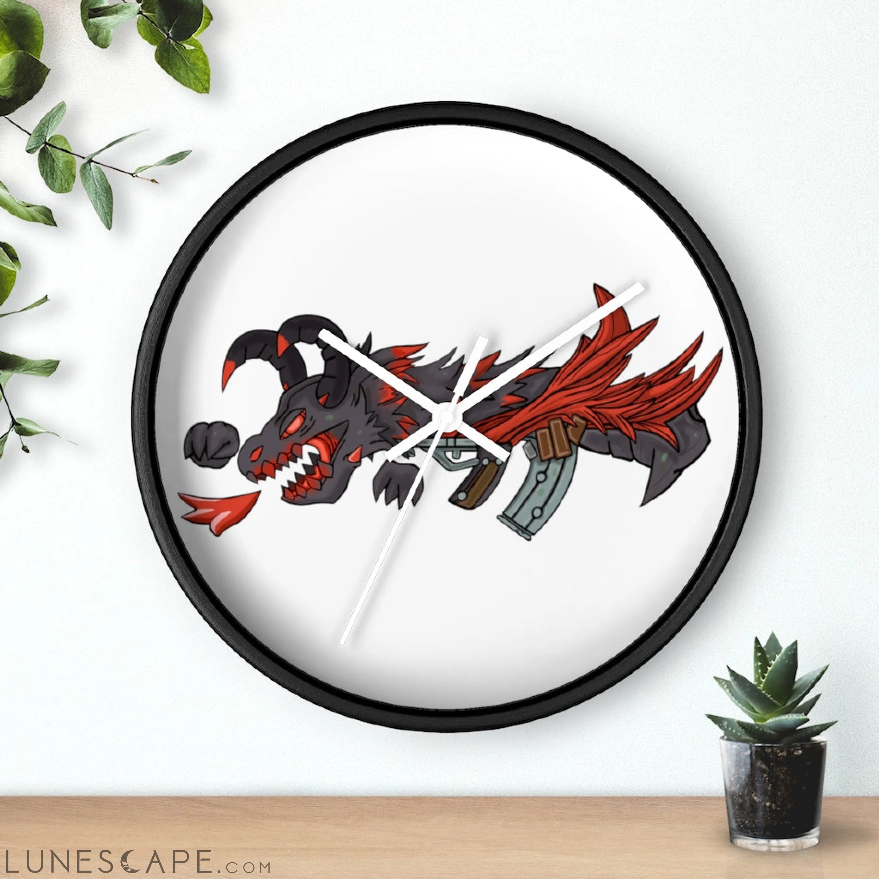 Red Black Dragon Gun Wall clock LUNESCAPE
