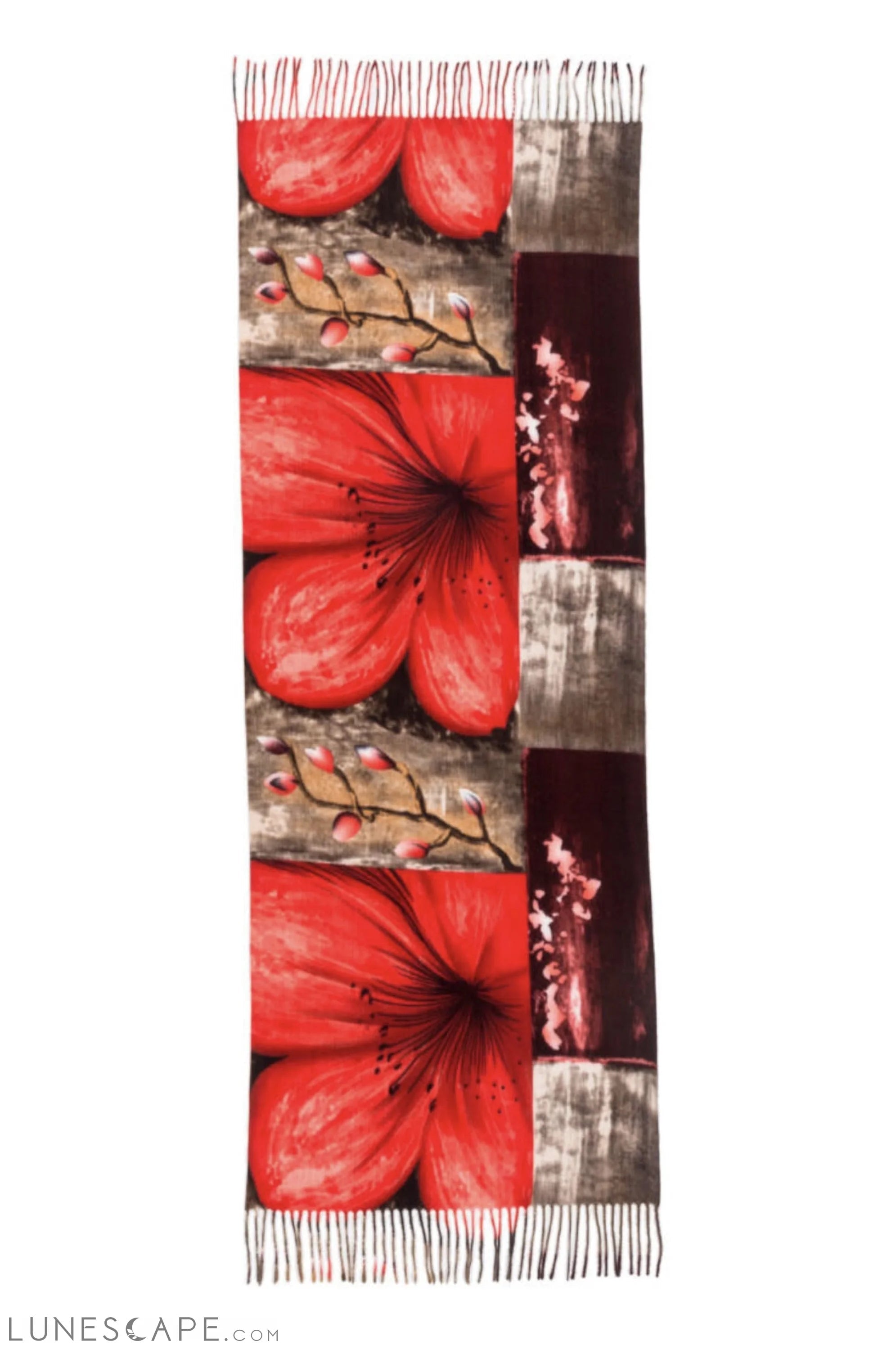 Red Flower Print Scarf LUNESCAPE