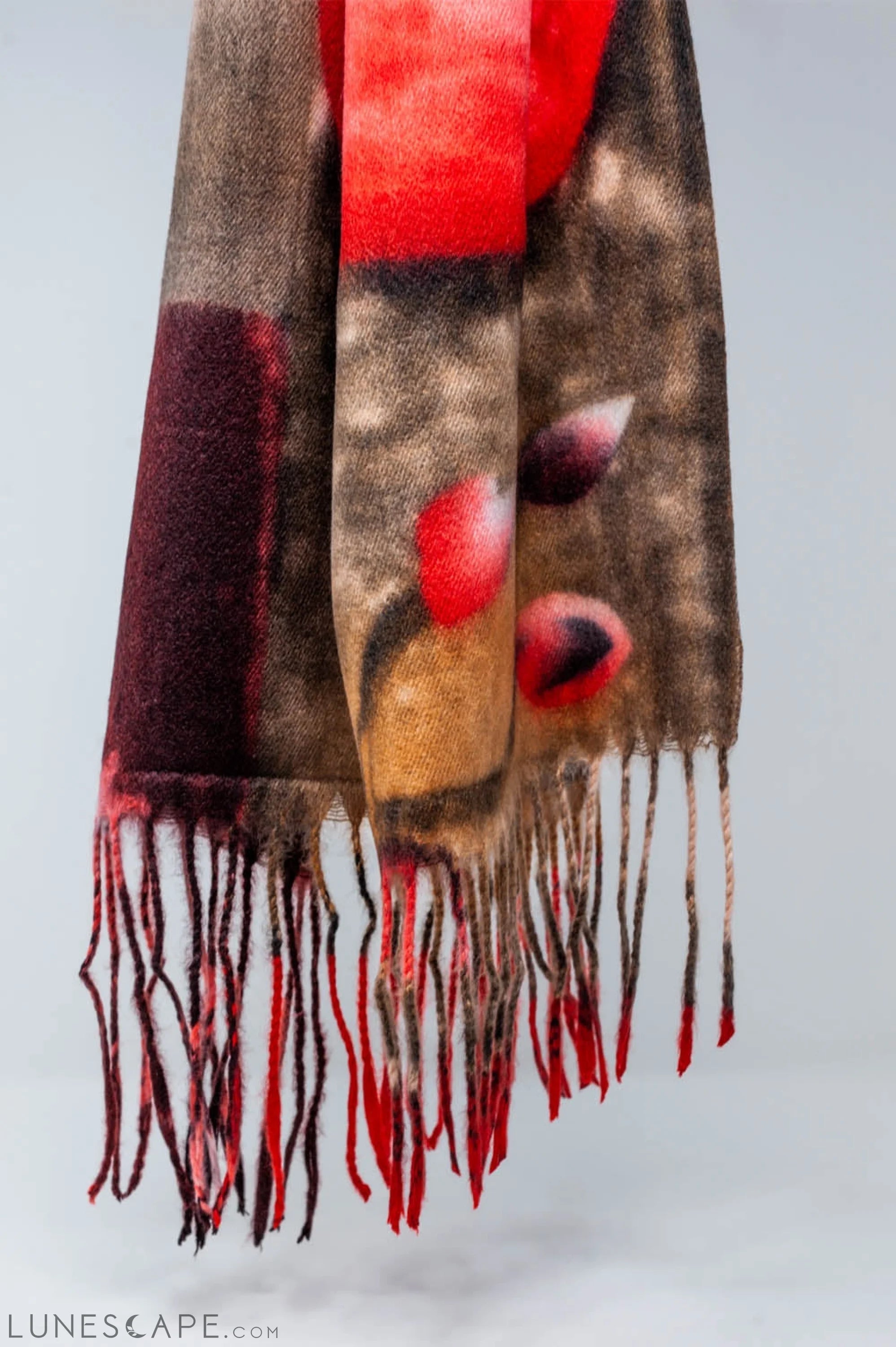 Red Flower Print Scarf LUNESCAPE