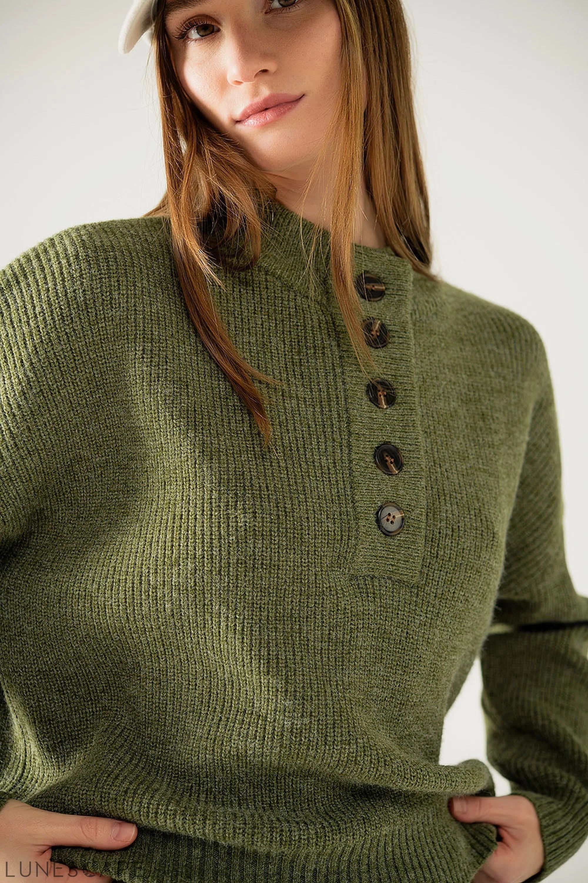 Relaxed Half-Button Sweater in Green LUNESCAPE