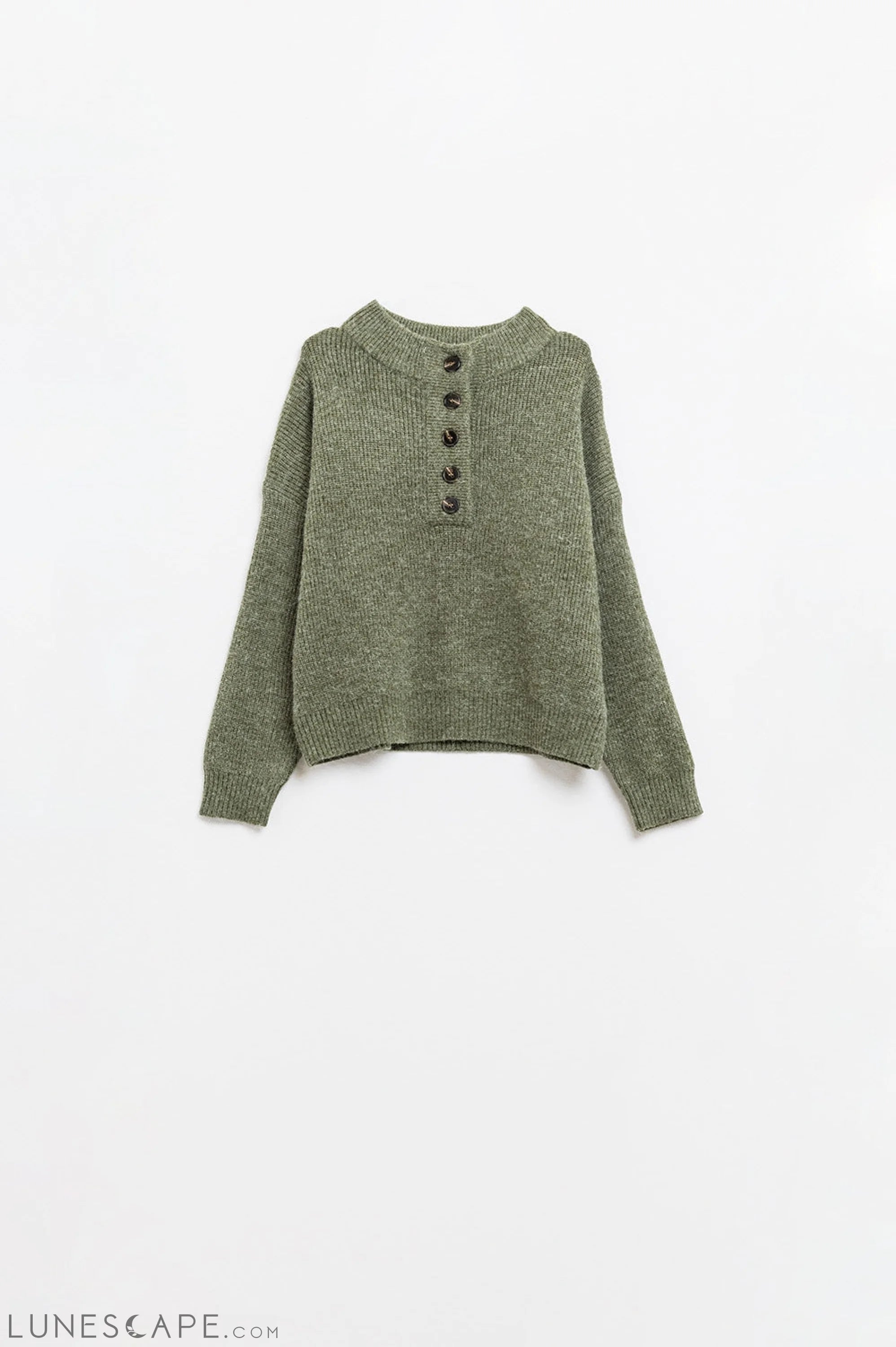 Relaxed Half-Button Sweater in Green LUNESCAPE