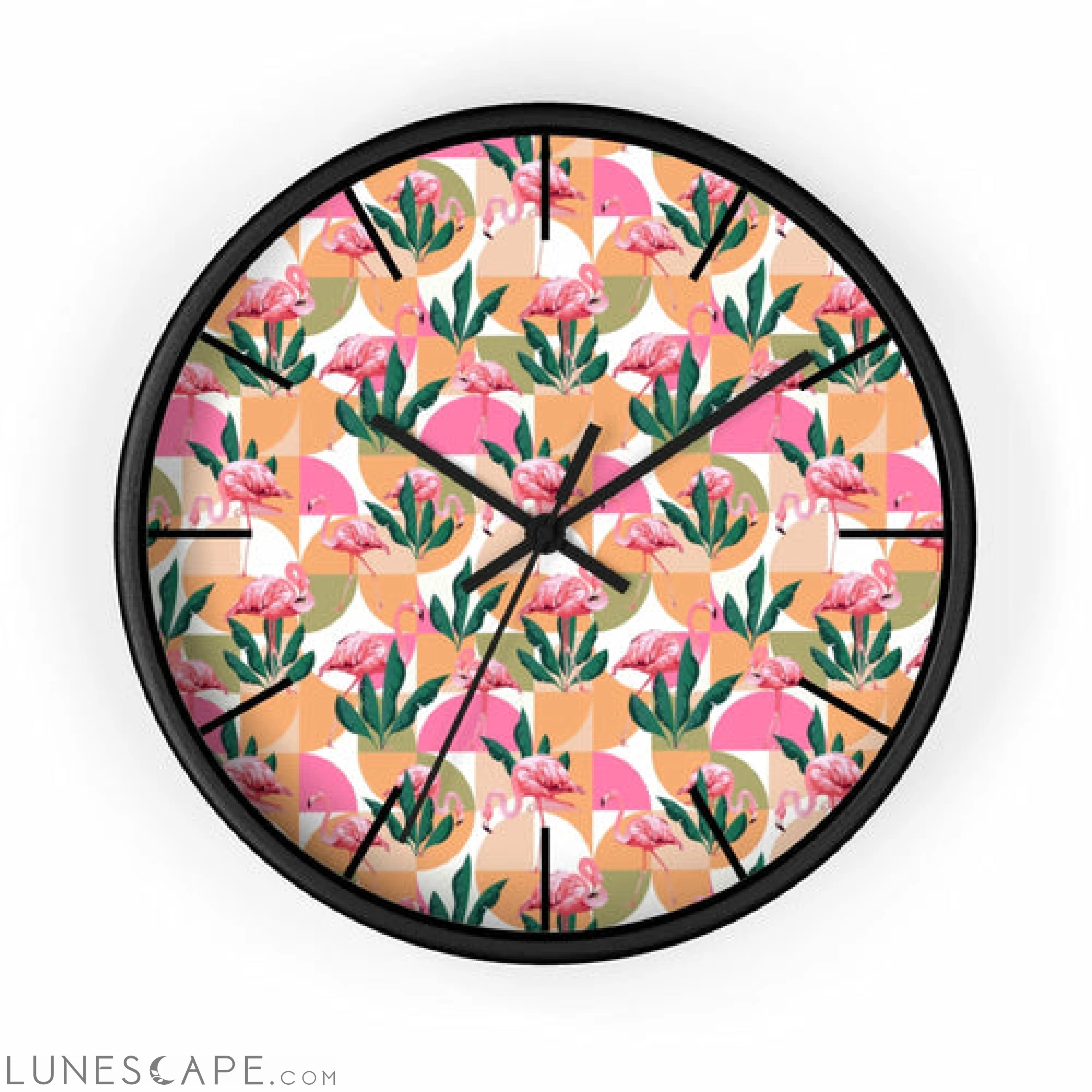Retro Pink Flamingo Geometric Clock LUNESCAPE