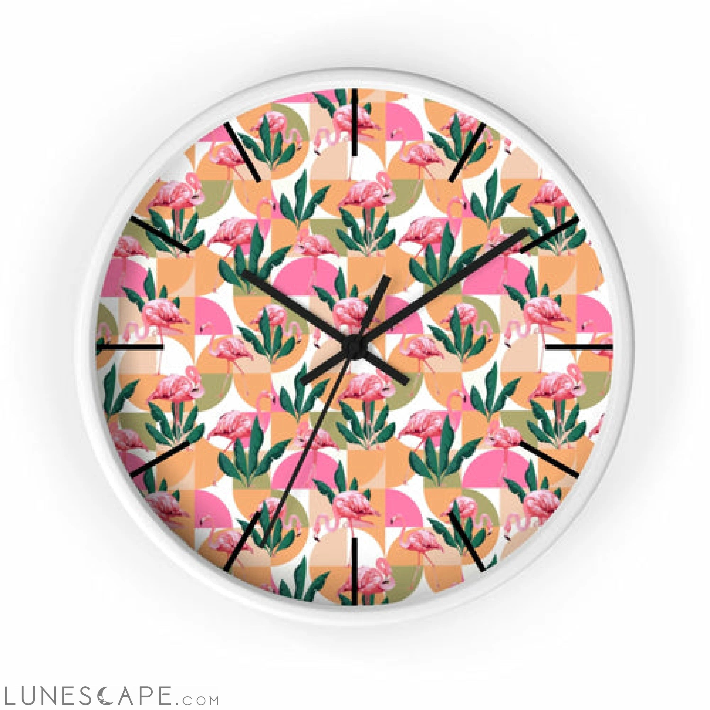 Retro Pink Flamingo Geometric Clock LUNESCAPE