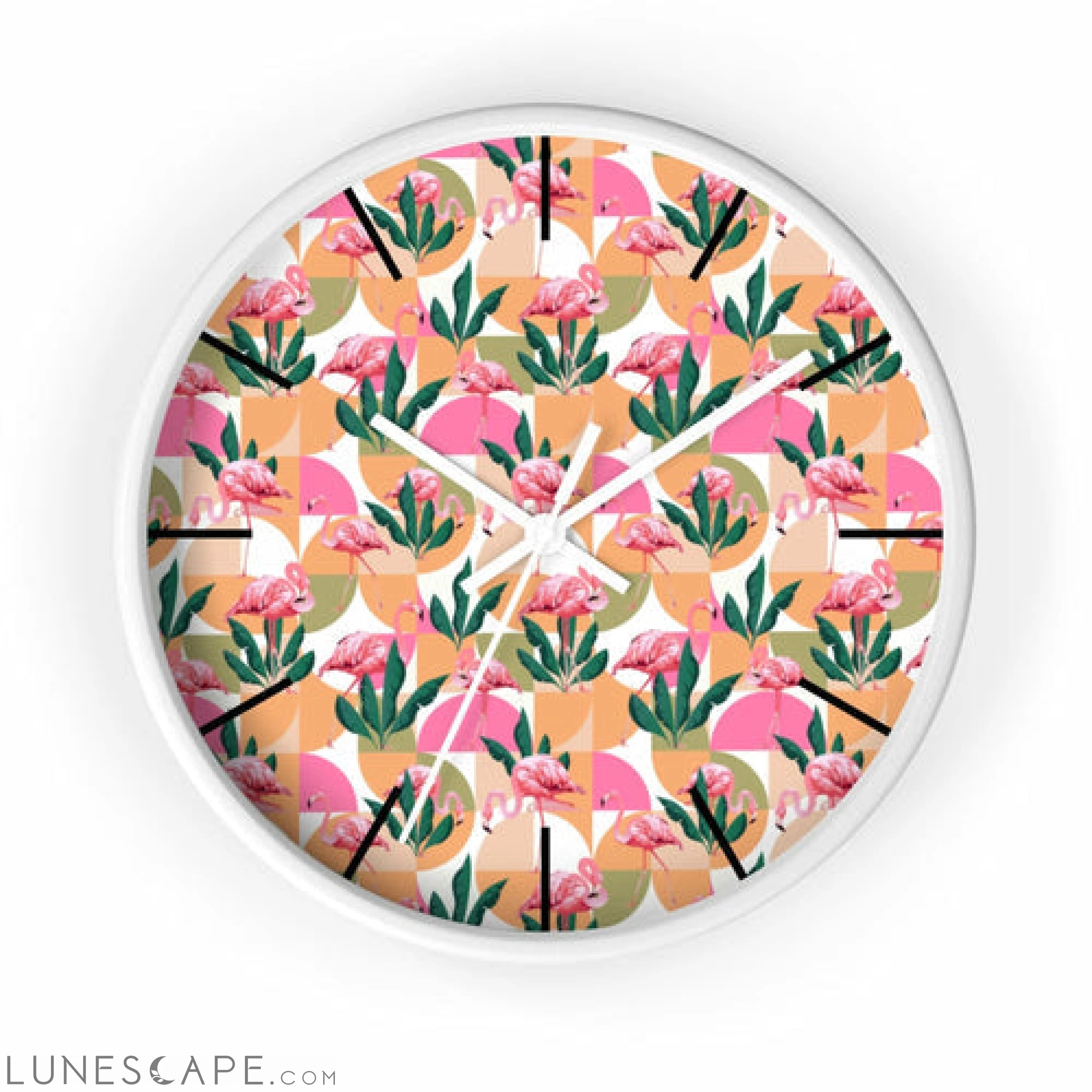 Retro Pink Flamingo Geometric Clock LUNESCAPE